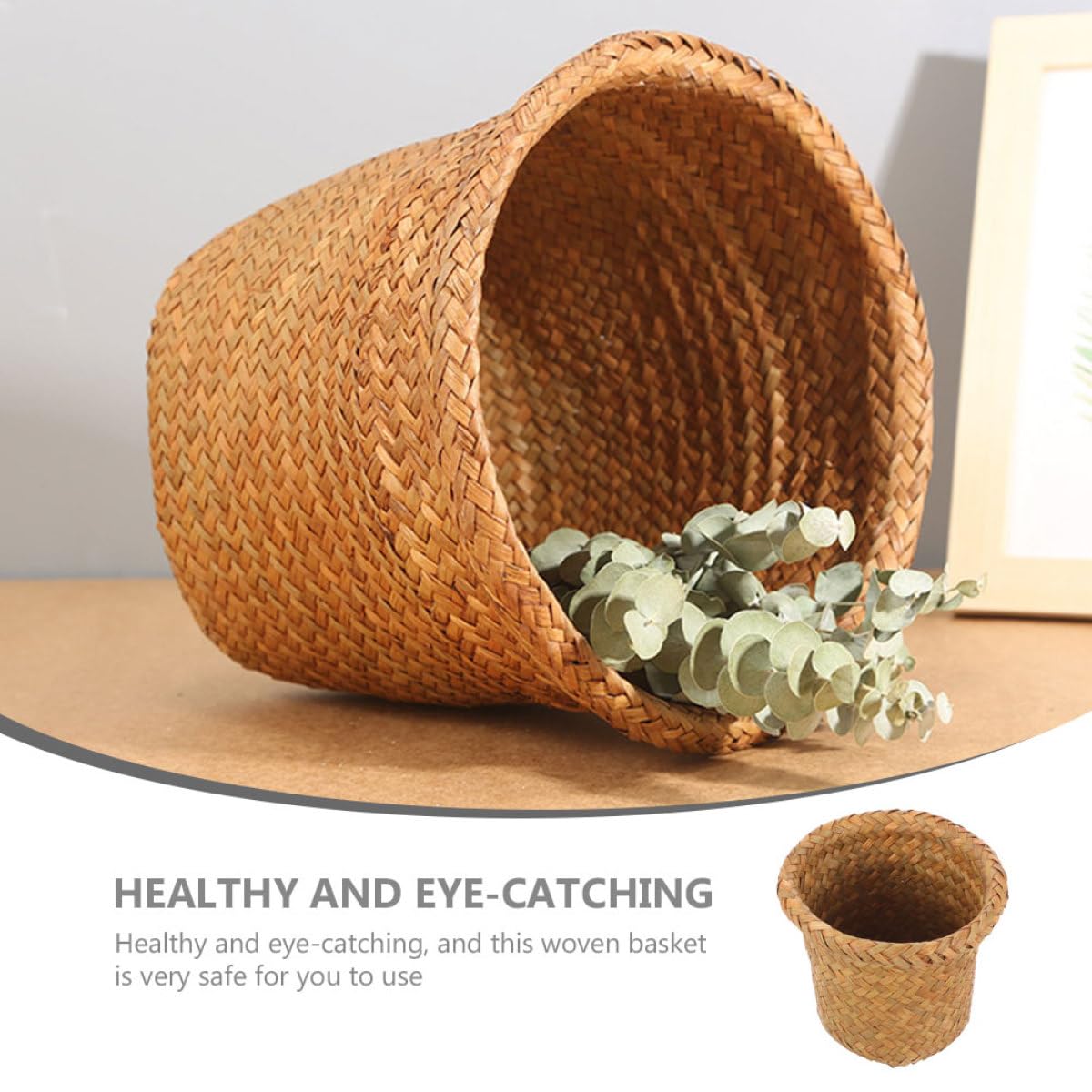 DOITOOL Cestino Intrecciato in Paglia Marrone Naturale per Raccolta Differenziata, Contenitore Multifunzione Pratico per Cucina e Bagno, Dimensioni Xl 24x20 Cm