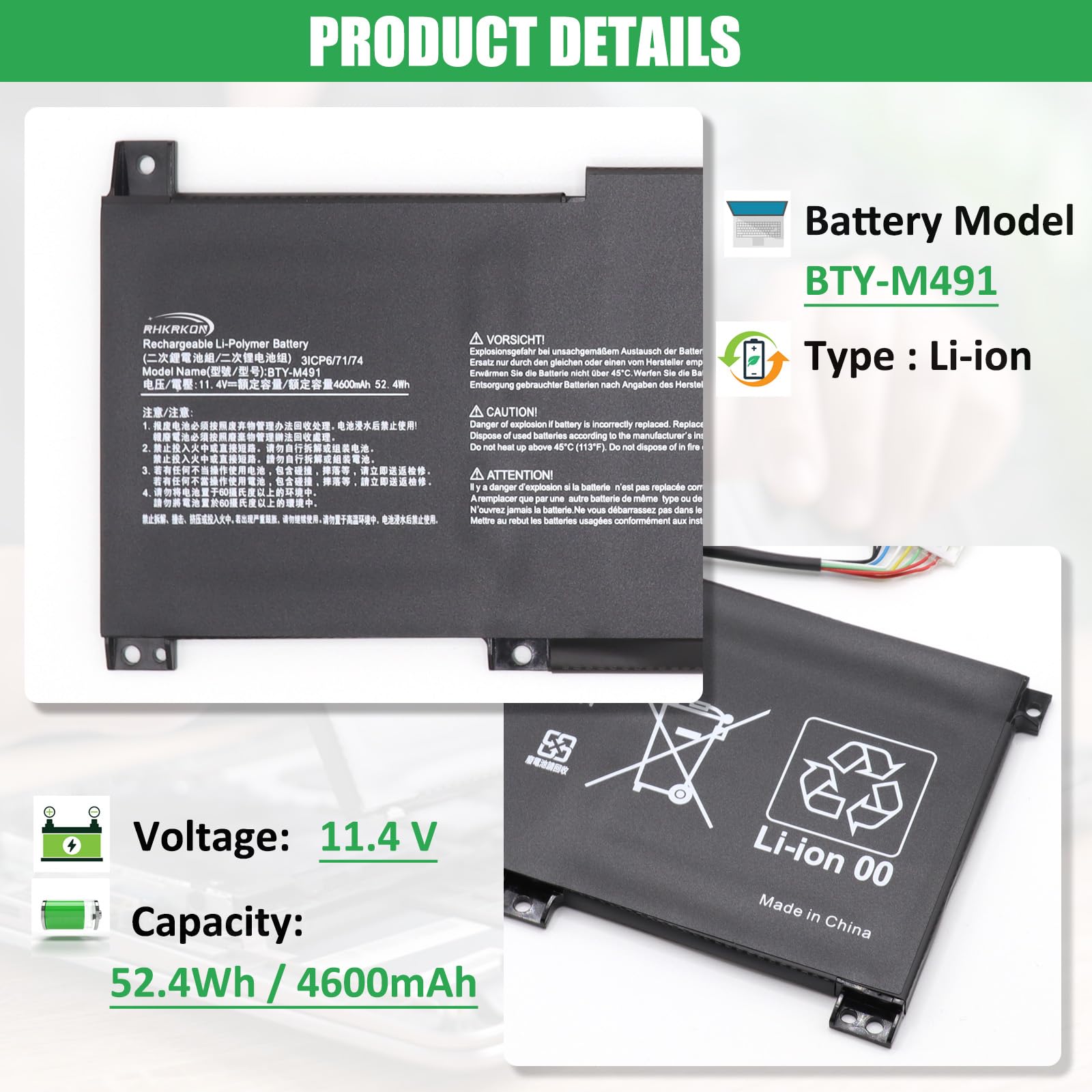 Amazon.com: RHKRKQN BTY-M491 Laptop Battery Replacement for MSI