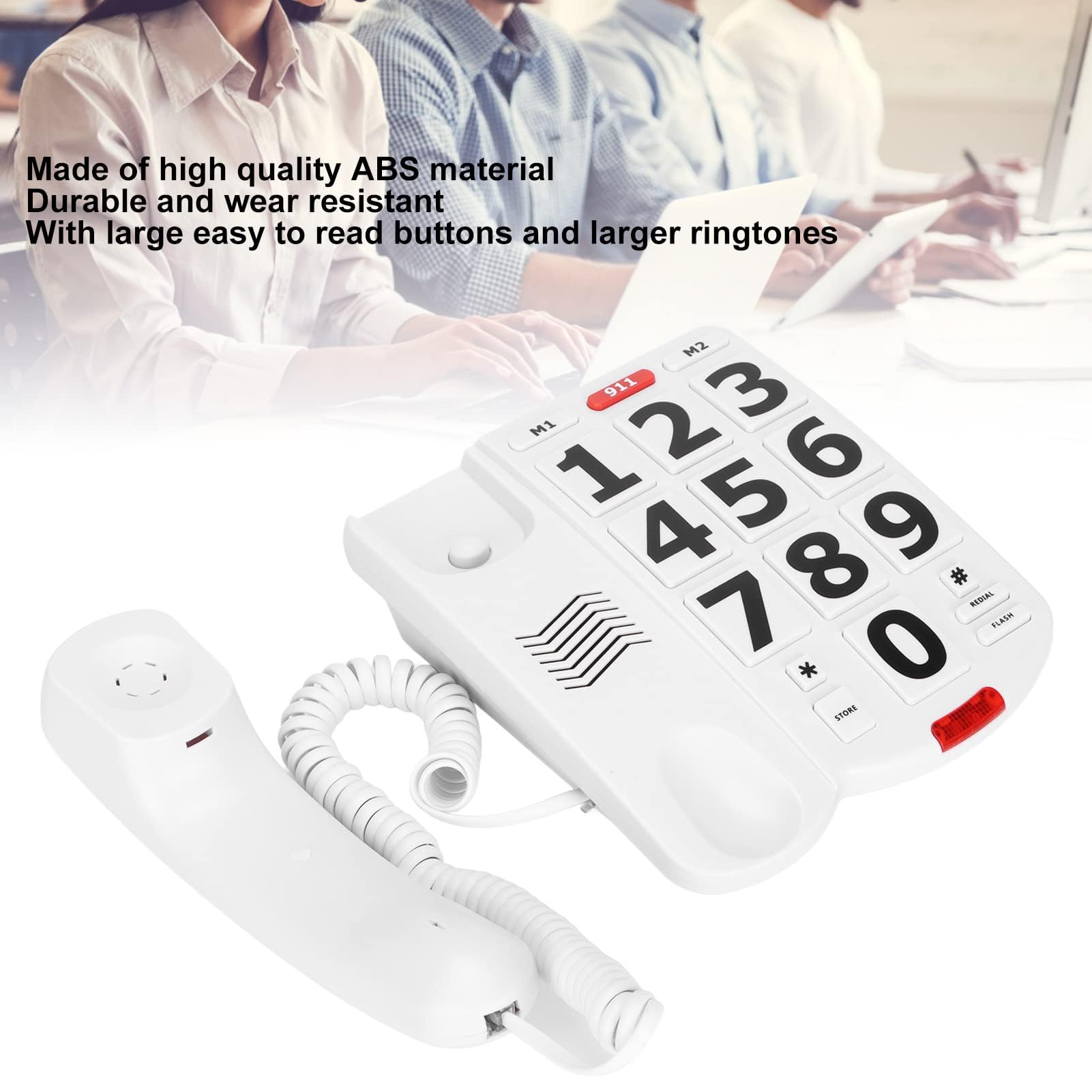 Teléfono De Botón Grande, Teléfono Fijo De Botón Grande Con Cable Para Personas Mayores, Teléfonos Amplificados Para Personas Mayores Con Discapacidad Auditiva, Teléfono Estándar Con Cable Con Tonos D