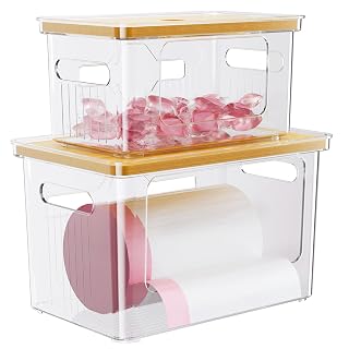 Delamu Acrylic Trash Bag Holder, 2 Pack (XL+S) Stackable Garbage Bag Dispenser, Clear Organizer Bins for Under Sink Organization, Pantry Storage, Cabinet, Kitchen, Laundry, Bathroom - Amazon product rated Grade B