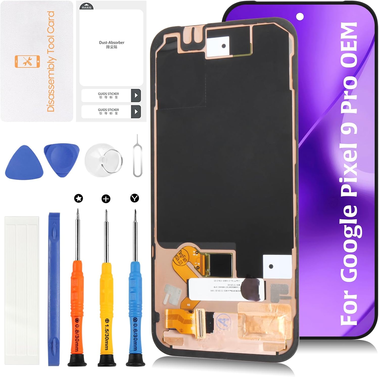 for Google Pixel 9 Pro Original LTPO OLED Screen Replacement Black Display Assembly with Narrow Frame Touch Digitizer Repair Kit GR83Y GEC77 GWVK6