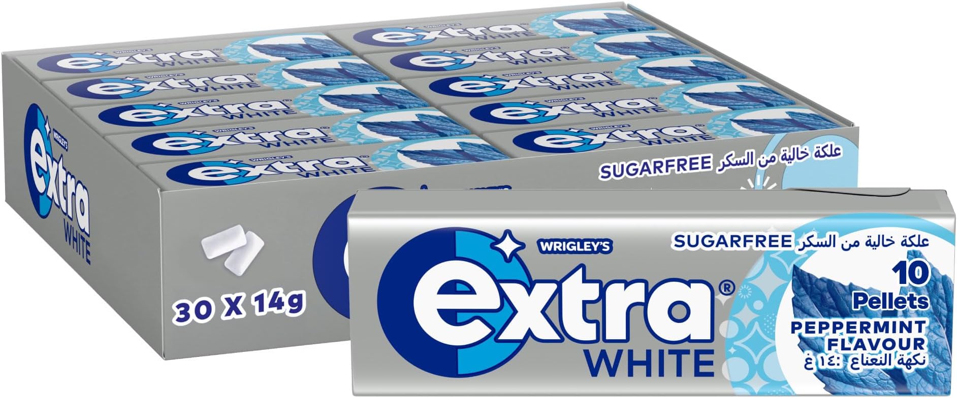 Gum White Peppermint, Sugar Free Chewing Gum, 10 Pellets