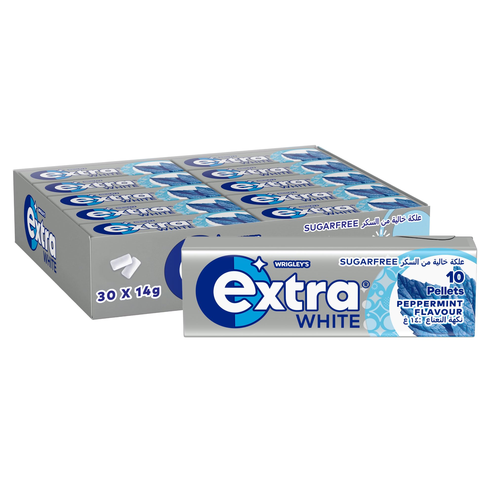 ExtraGum White Peppermint, Sugar Free Chewing Gum Pack of 30x10 Pellets, Get Fresh on the Go, and Ready for Every Opportunity