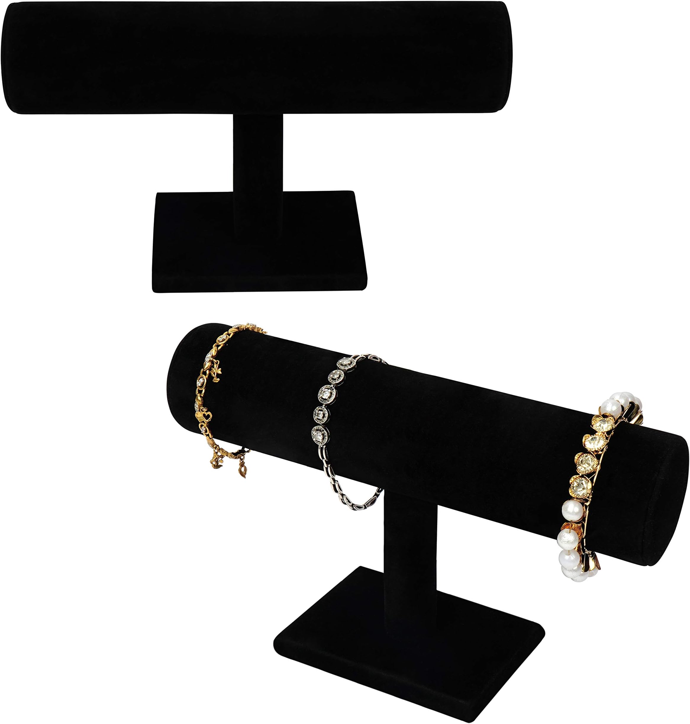 BELLE VOUS T-Shaped Black Velvet Bracelet and Jewellery Display Stand (Pack of 2) - Bracelet Holder, Jewellery, Watches and Necklaces for Storing and Organising