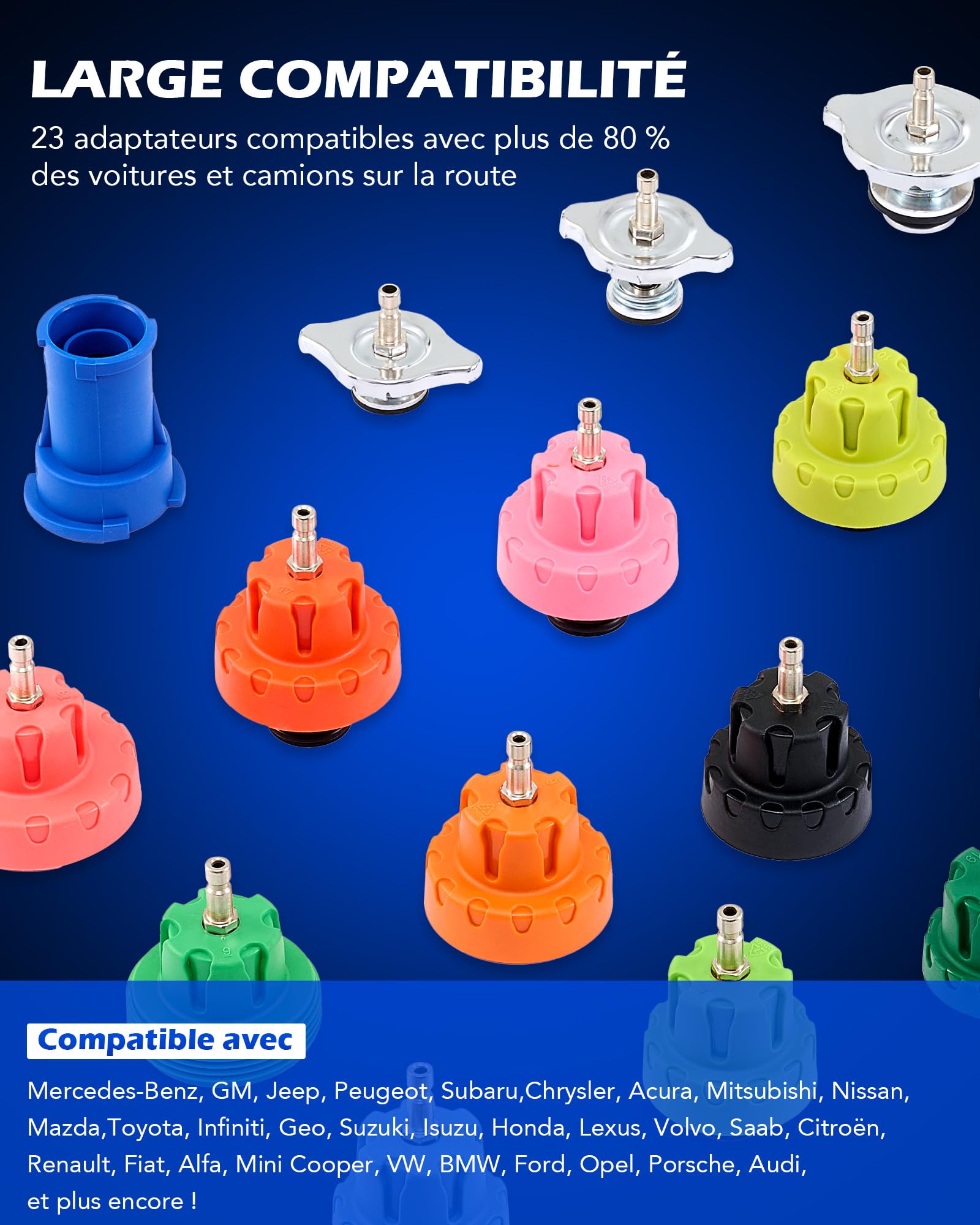 Orion Motor Tech 31 pcs Kit de Testeur de Pression de Radiateur, Système de Remplissage de Liquide de Refroidissement sous Vide avec 23 Adaptateurs, Purgeur et Pompe à Vide