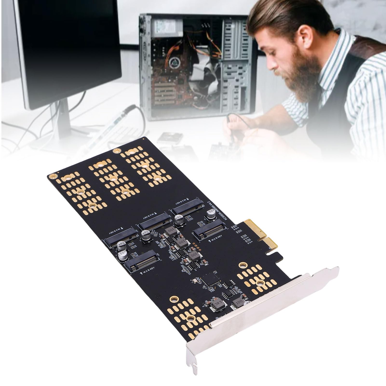 Ejoyous Adapter M.2 PCIe na M.2 SSD PCB Metalowa Karta rozszerzeń PCIe 5 Gniazd Obsługuje Dyski SSD 2280 2260 2242 2230 do Rozbudowy Pamięci Masowej Komputera Stacjonarnego i Przesyłania Danych