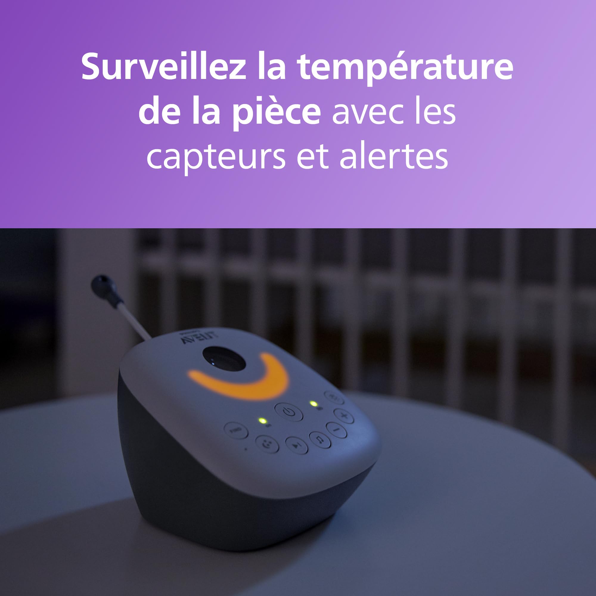 Philips Avent DECT - Écoute-bébé Audio avec veilleuse à Projection d'étoiles, berceuses, Conversation bidirectionnelle, portée de 330 m, autonomie de 24 h, Mode Nuit, modèle SCD733/26
