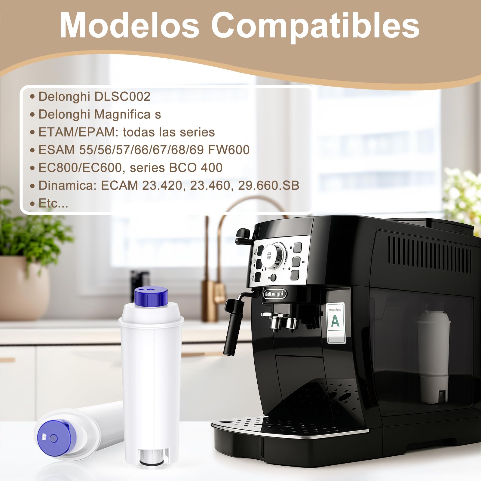 Filtro de agua para máquina de café Delonghi Magnifica s, suavizar el agua, reducir la cal - incluidas las versiones de la serie ECAM, Esam, ETAM (2pcs)