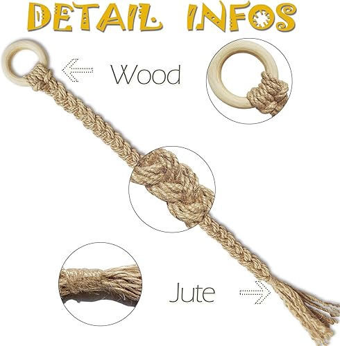 Miniatura 3 de Sujetadores de cortina bohemios para cortinas, cuerda de algodón de granja, lazos ajustables con bellota de madera rústica y bonita, accesorios de