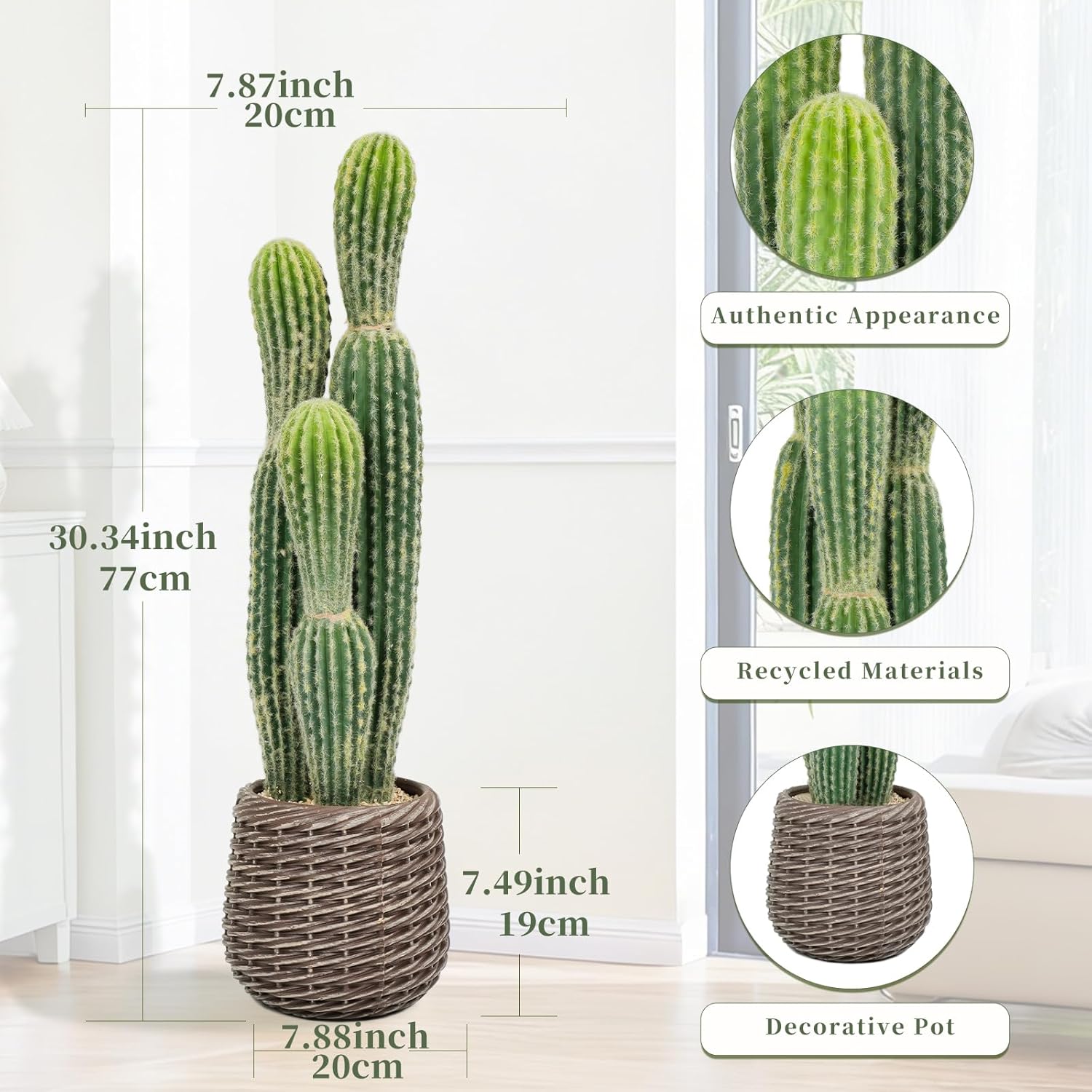 2.5ft Artificial Cactus Plants Outdoor, Tall Fake Cacti Plant in Brown Pot, Faux Floor Plant for Home Office Hotel Indoor Patio Balcony or Garden Desert Decor