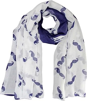 Navy & White Sheer Mustache Print Scarf