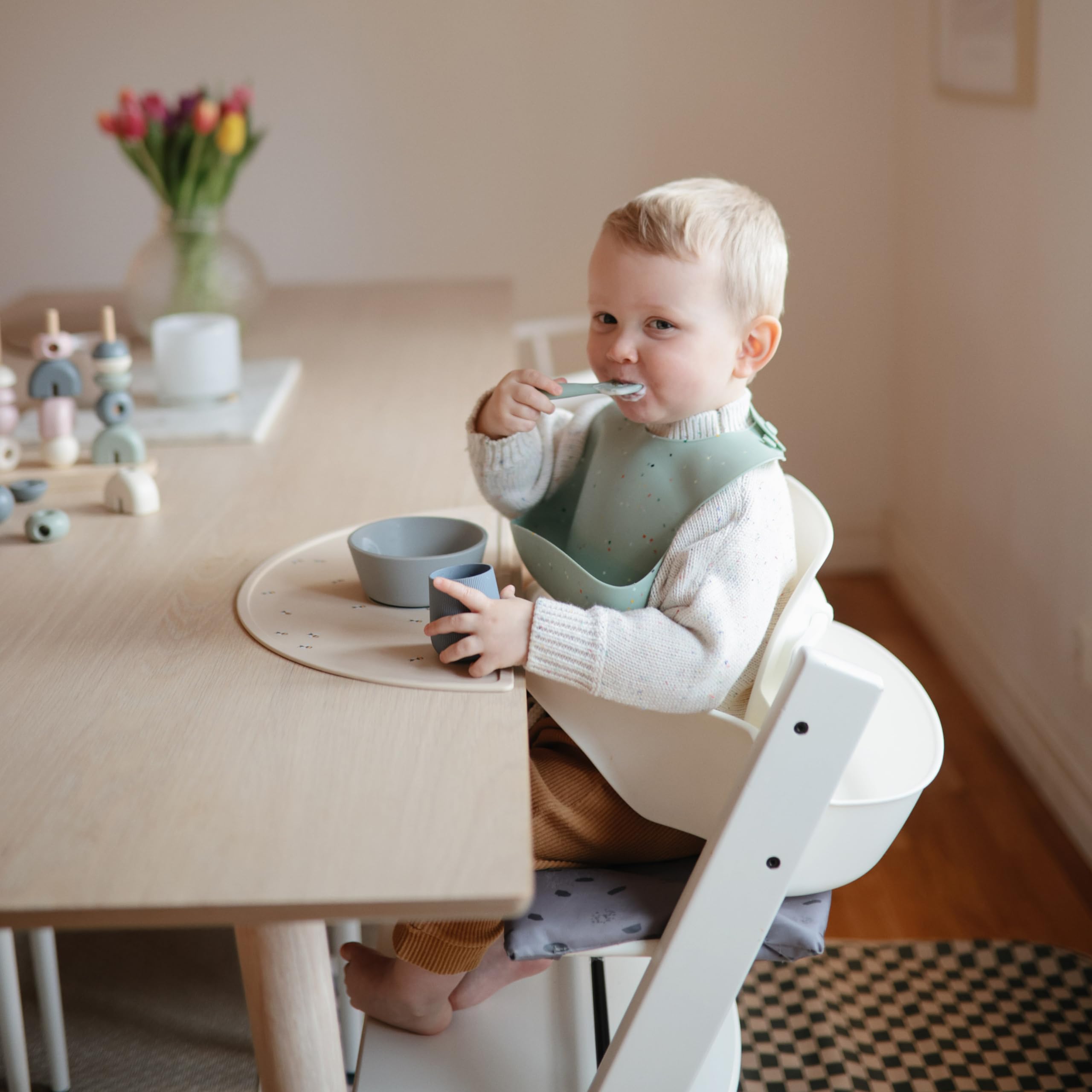 Mushie Baby Silicone Bib | Adjustable Waterproof Feeding Bib With Deep Pockets - BPA Free Clay | Buy Now With Express International Delivery