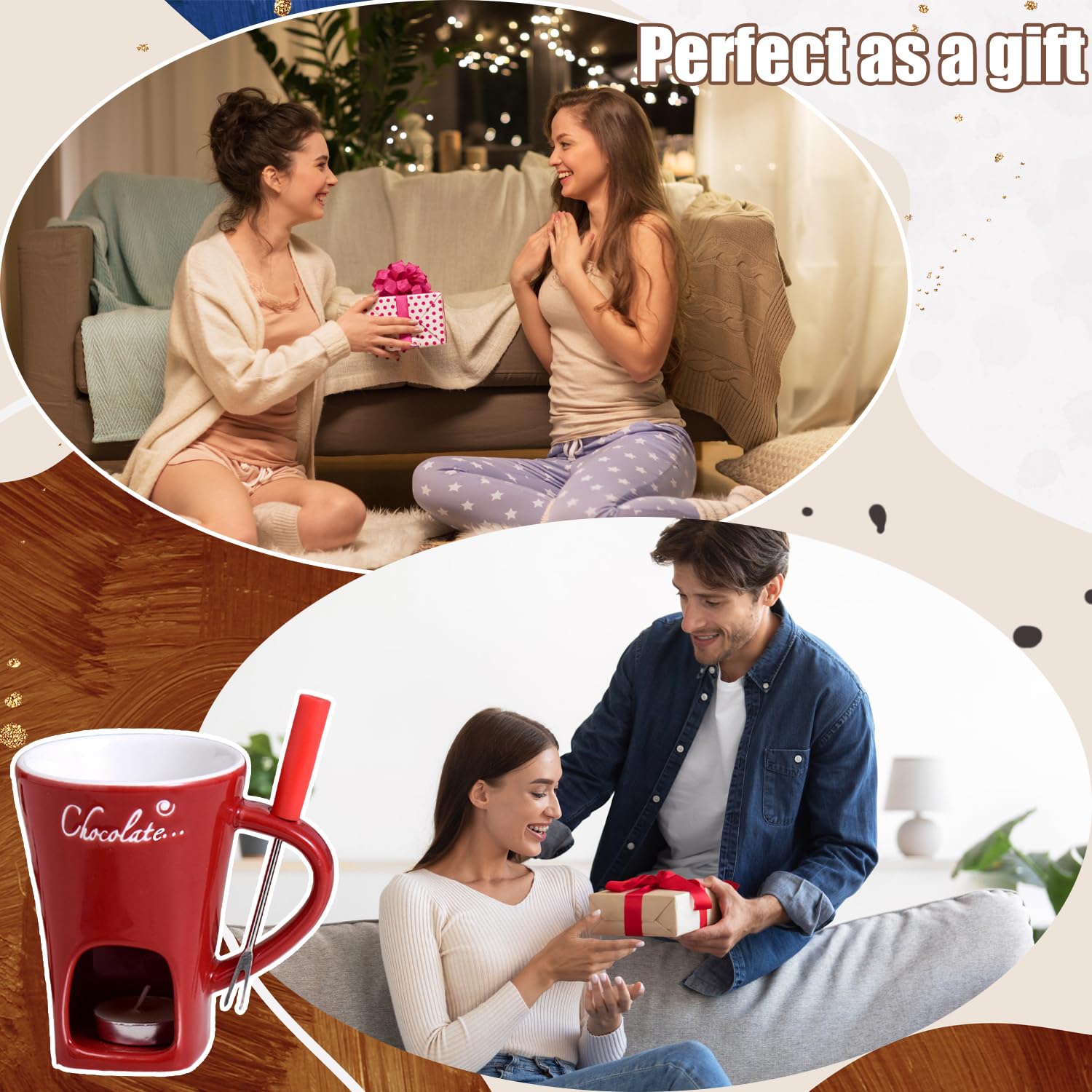 Keramische Fondue Set Voor Chocolade En Kaas Met Vorken - Ideaal Voor Feestjes En Cadeaus