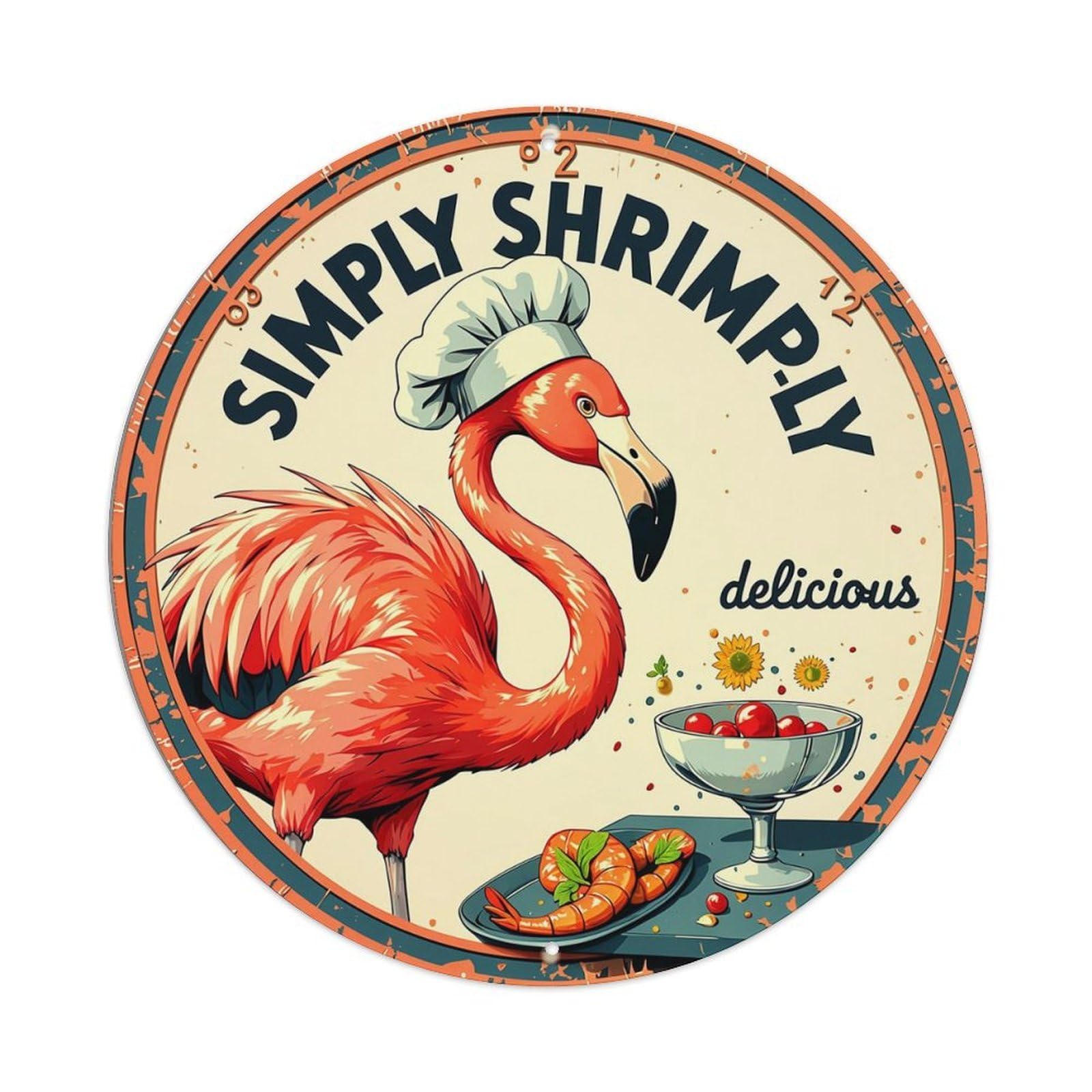 Jdyaojiesheng Vintage Flamingo Chef Shrimp Cocktail Sunflower Round Tin Sign Retro Metal Wall Decor Metal Poster, Home Bar Garage Farmhouse Cafe Wall Art Decoration 8X8inch