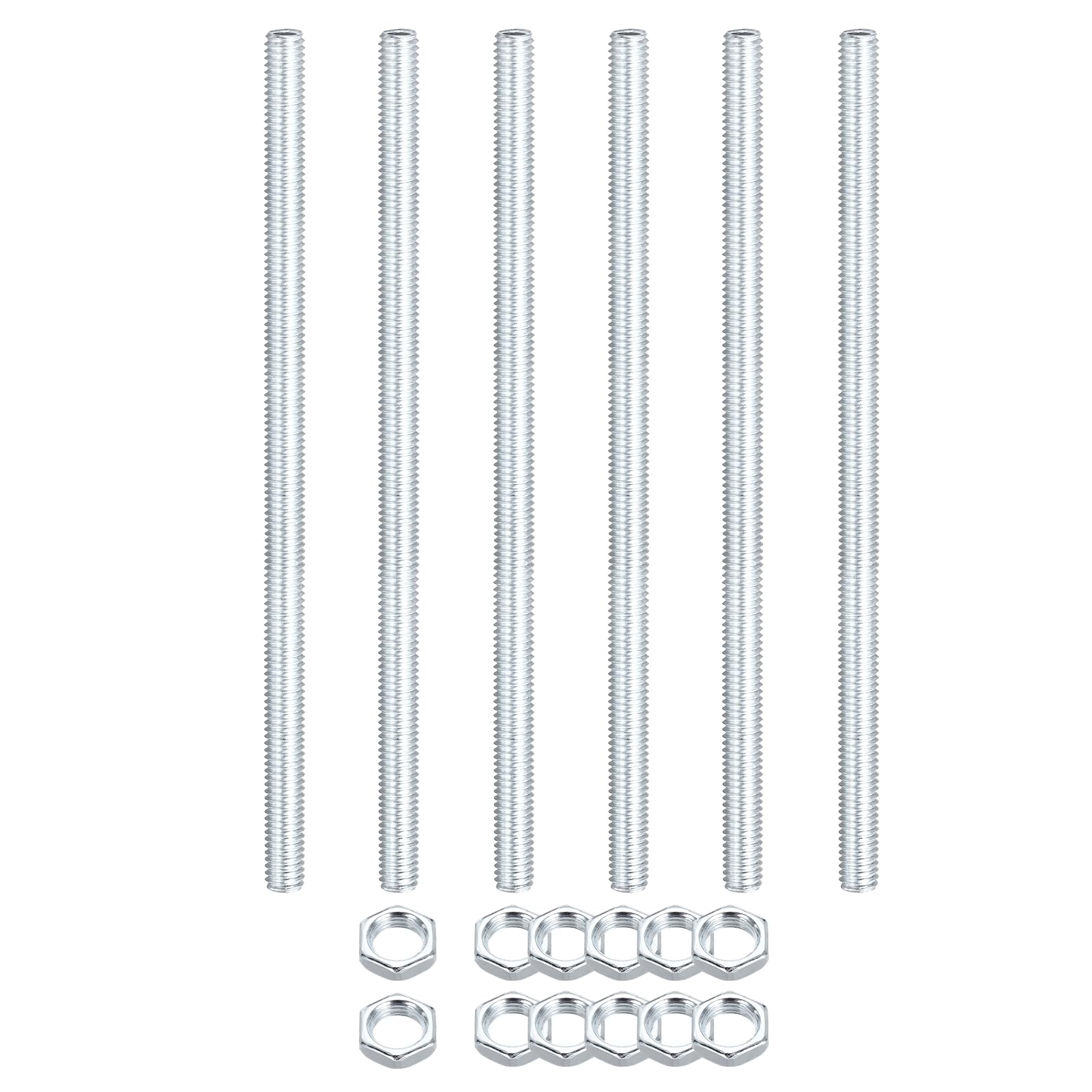 sourcing map 6Pcs 120mm Lamp Pipe Nipples Kit with Lock Nuts, M6x1 Coarse All Threaded Hollow Tube Lamp Repair Hardware Fasteners for Chandelier Ceiling Lamps Assembly DIY, White Zinc — image 1