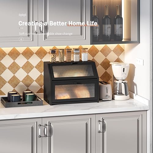 Miniatura 6 de STDDRE Panera para encimera de cocina, panera hermética, contenedor hermético de gran capacidad, caja de pan de doble capa con patrón de diamante,