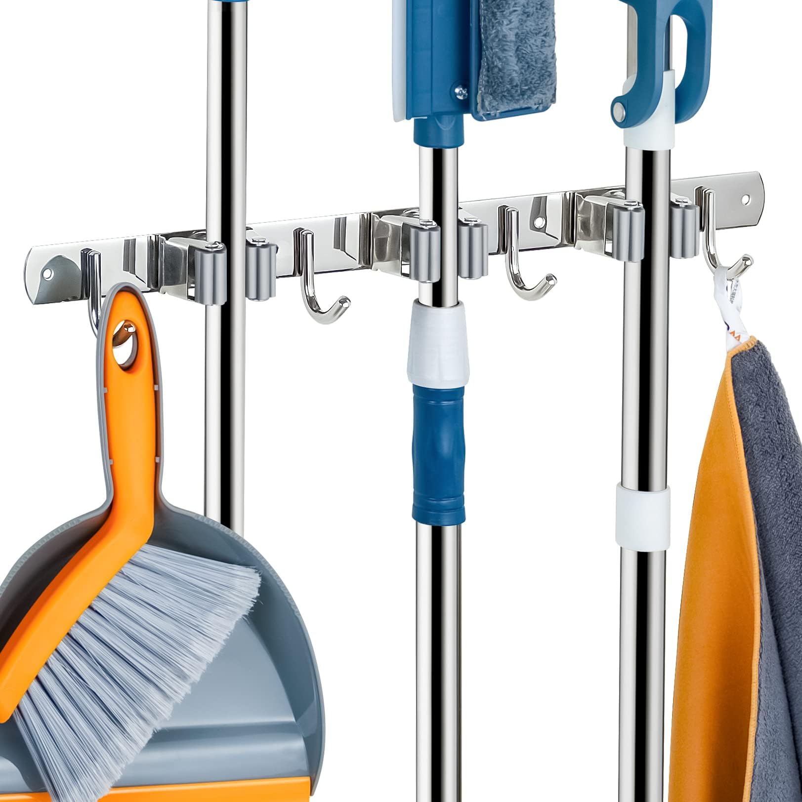 Damita Mop Broom Holder Wall Mount, 3 Racks 4 Hooks Mop