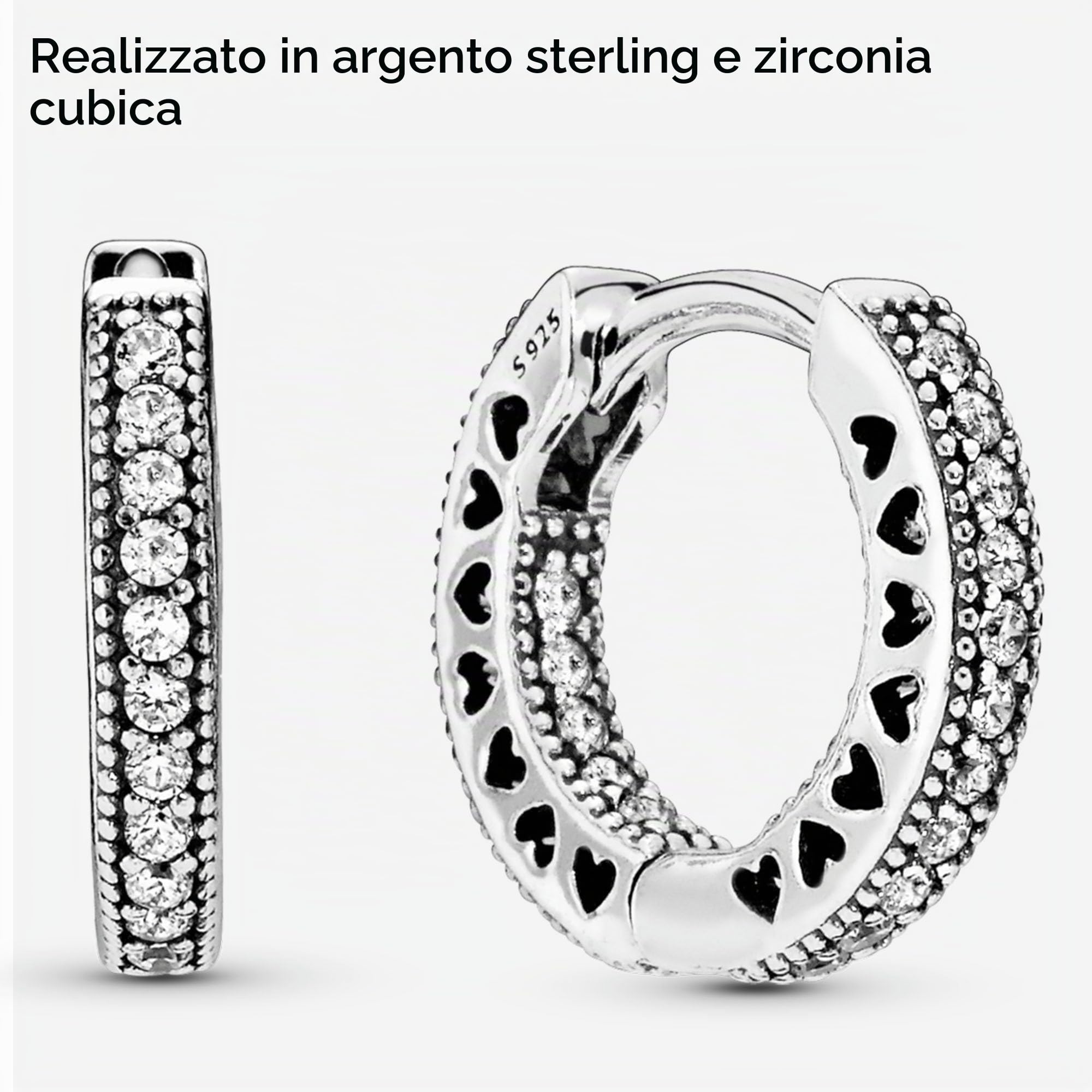 PANDORA Signature - Orecchini cerchi cuori scintillanti, con pavè
