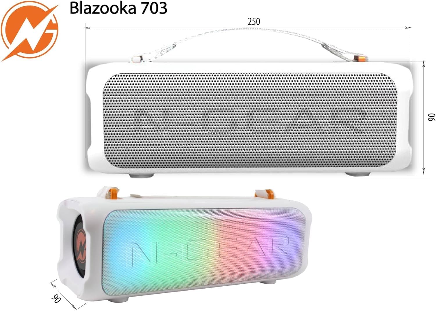 N-Gear Blazooka 703 White Cassa Bluetooth Karaoke 100 W con Luci LED | 100 W, Bluetooth, batteria fino a 5 ore, microfono wireless, luci RGB, USB e AUX, peso 738 g, design portatile bianco