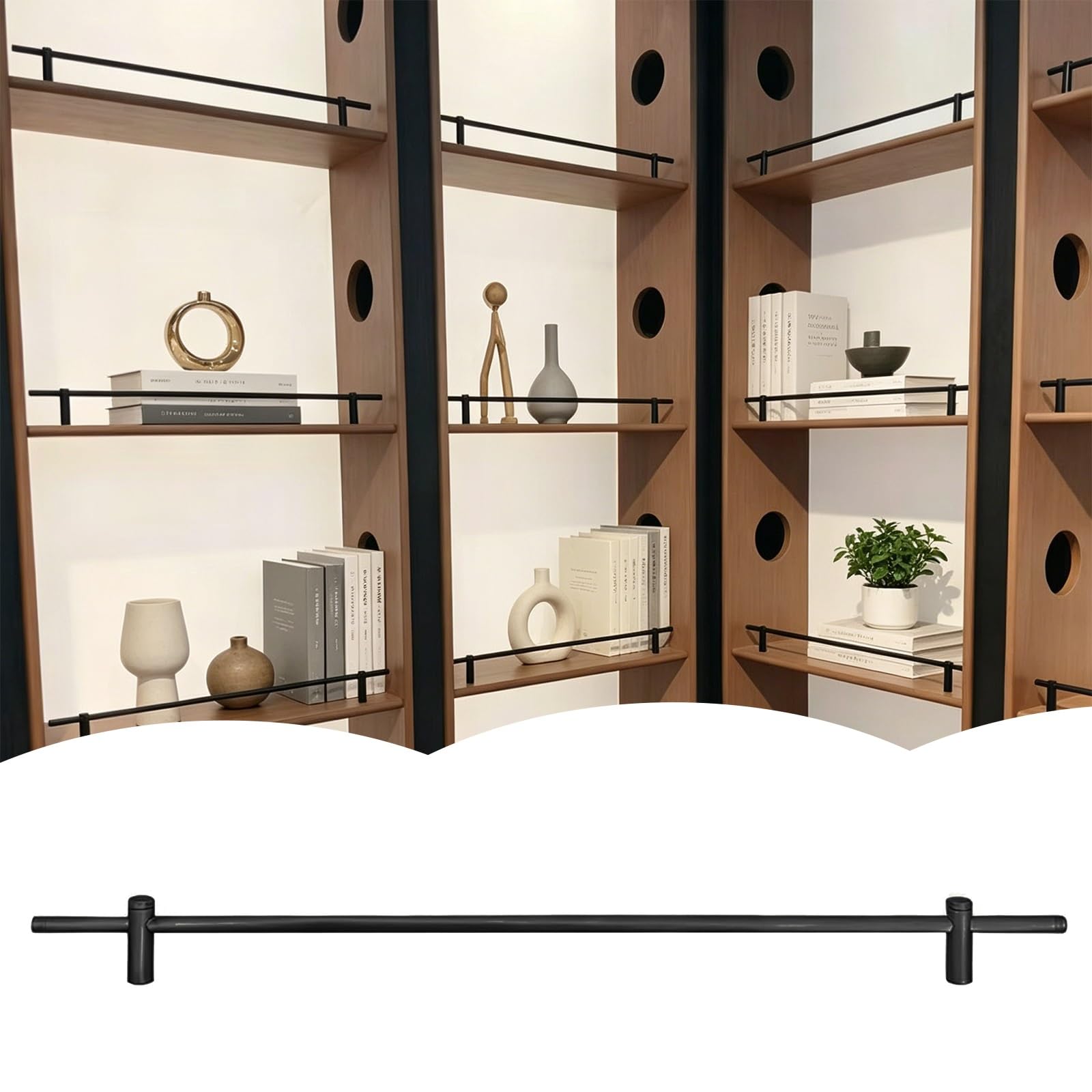 ERRULAN Fall Prevention Metal Shelf Rail Fence Set, Shelves Stopper Bar Decorative Guard Railing for Shoe Racks/Bookshelf, Minimalist Cabinet Tube Barrier Rod(Black,66cm/26in)