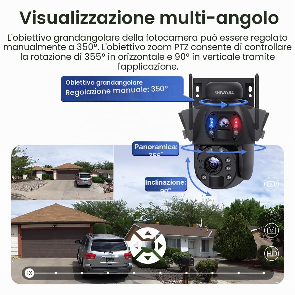 SHIWOJIA 20X Zoom 4G Telecamera Esterno con SIM Scheda 20W Pannello Solare, 6MP 360° PTZ Telecamere Senza Fili da Esterno [Registrazione 24/7], 150M Visione Notturna, Rilevamento del Movimento PIR