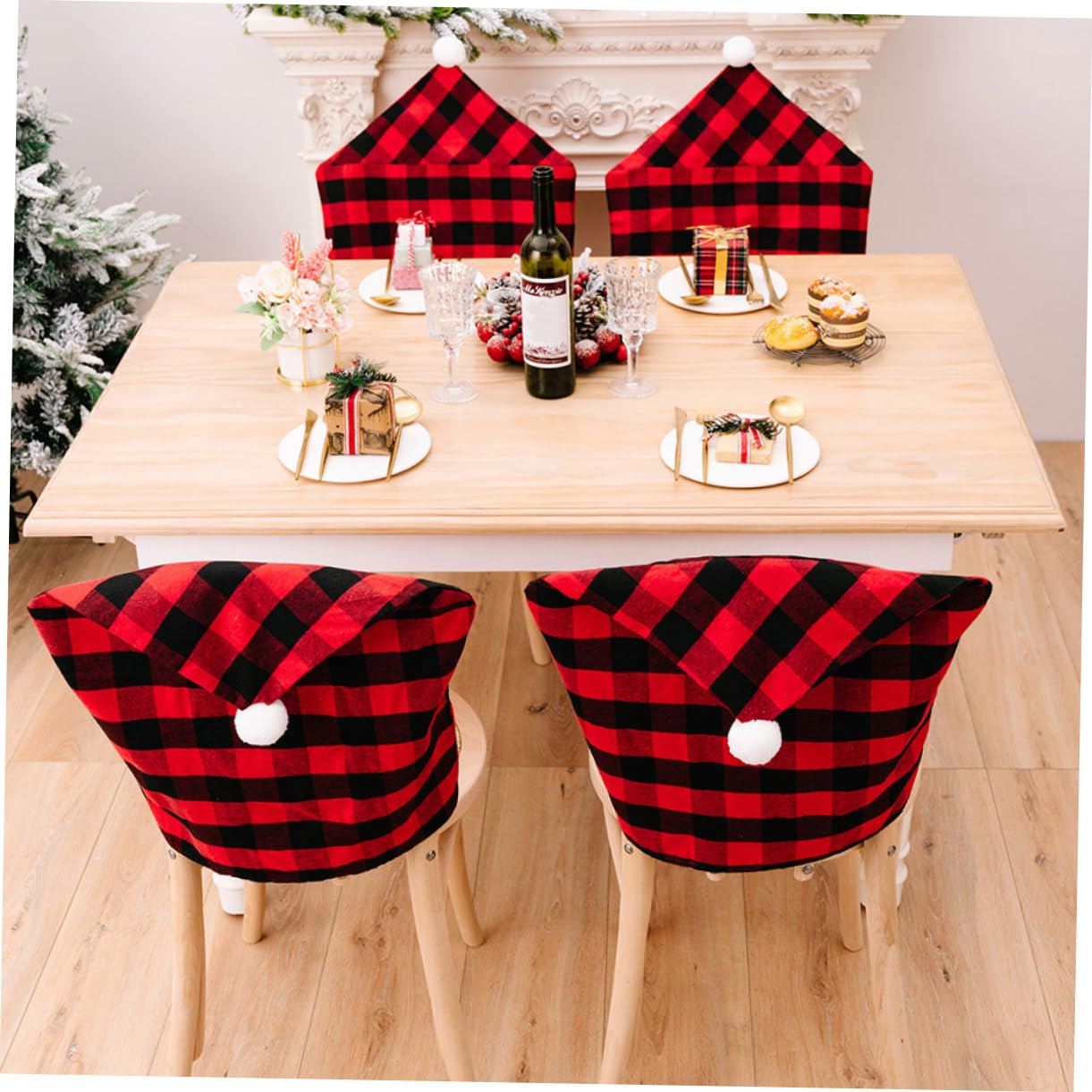 Cabilock 4 Pz Coprisedia Plaid Decorazioni Per Alberi Di Natale Decorazioni Decorative Coprisedie Natalizie Bianche Ufficio Per Cuscini Ornamenti Arredamento Tessuto
