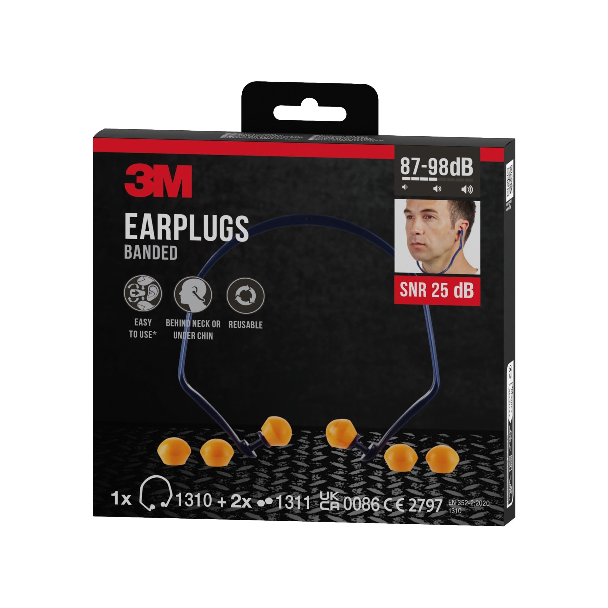 3M Inserti Auricolari con Archetto 1310, Leggeri e Comodi da Indossare, Protezione dell'Udito Contro i Livelli di Rumore nell'Intervallo 87-98 dB, SNR: 26dB, 1 Kit con 2 Paia di Pod di Ricambio