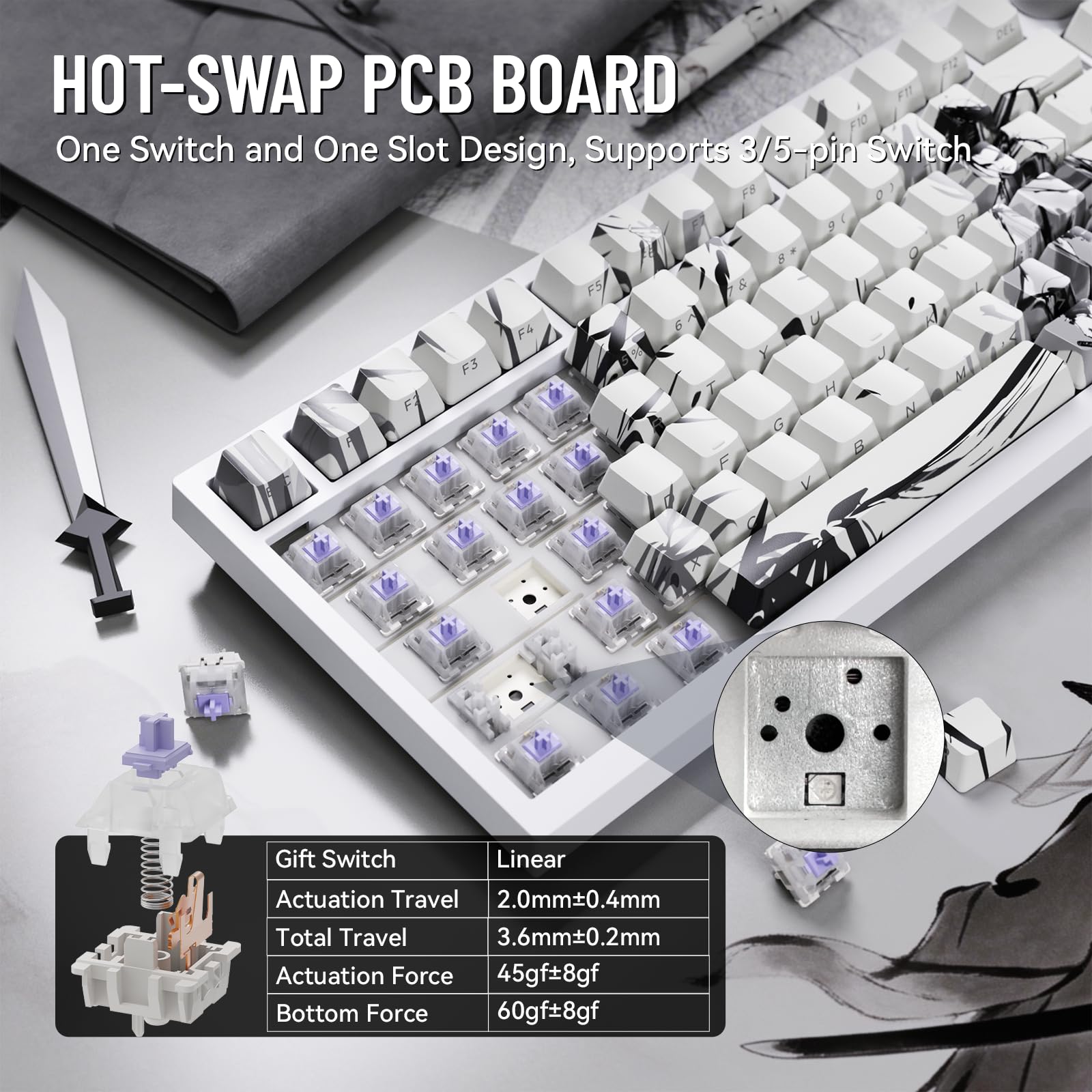MAMBASNAKE Attack Shark X820Ultra Clavier mécanique de jeu avec BT/2,4 G sans fil/câble, QWERTY 75 % TKL Gasket Hot Swap, écran TFT et bouton câble spiralé RVB Chroma, interrupteur cadeau linéaire