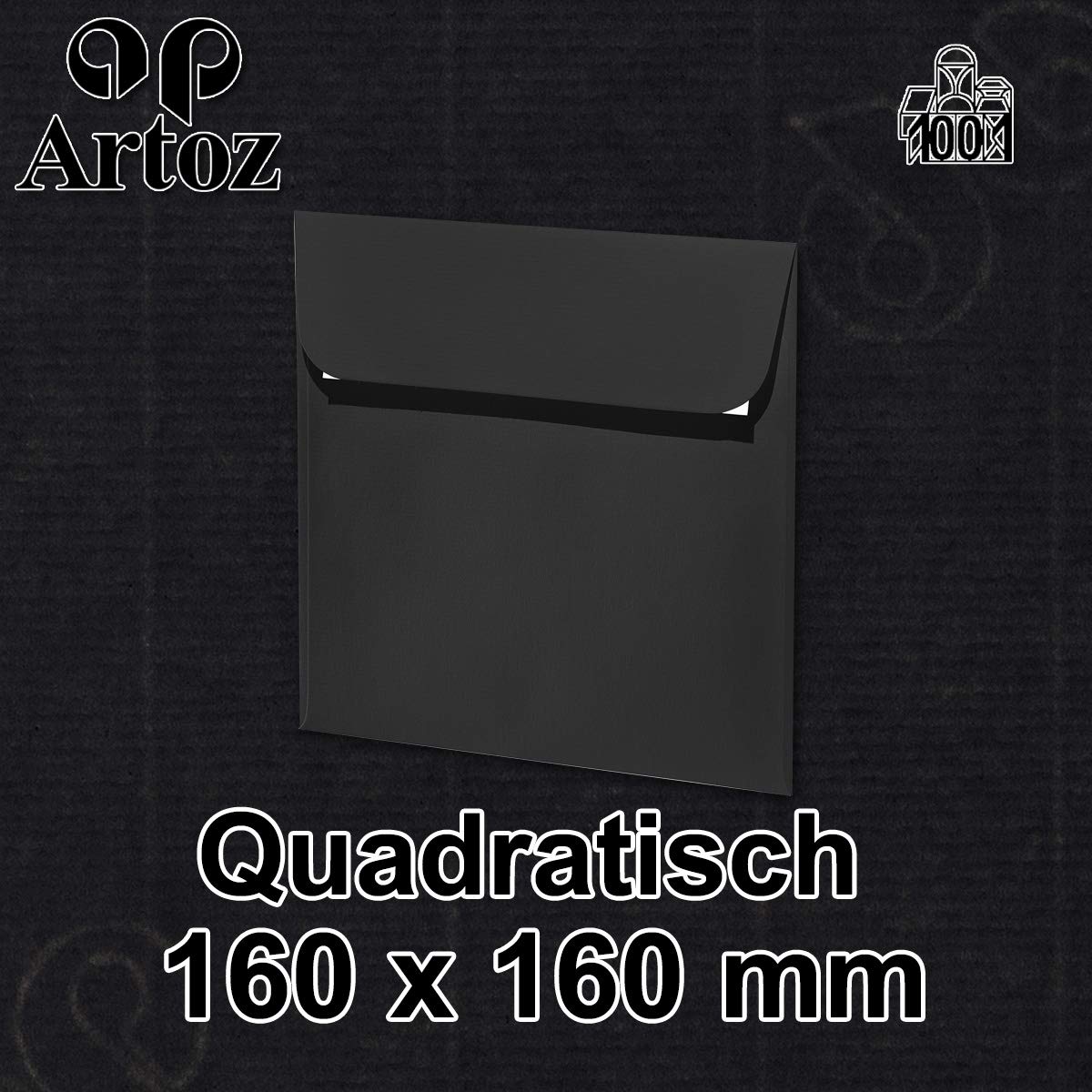ARTOZ 150 x kwadratowe koperty czarne (czarne) 100 g/m² – 16 x 16 cm – koperta bez okienka – koperty z klejem