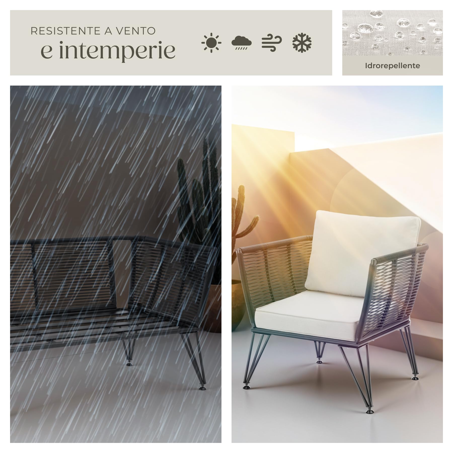 tectake® Set Lounge da Giardino, Polyrattan Resistente, Divano da Giardino e 2 Poltrone Design Elegante, Cuscini Extra Spessi, Ideale per Salotto da Esterno, Arredo Giardino Moderno - Antracite