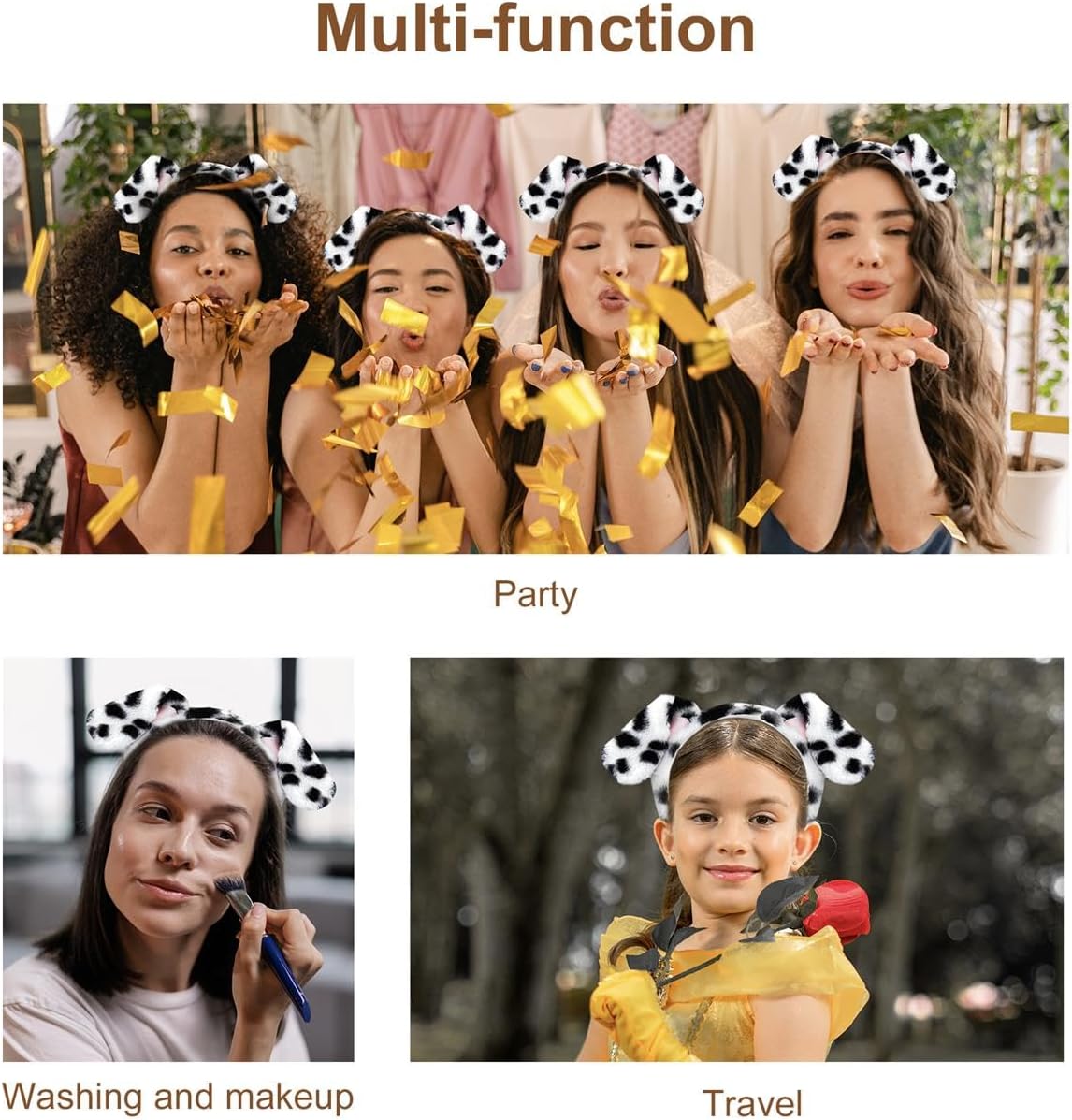 Beviliu Dalmatian Dog Ears Headband - 8 Pack Puppy Ear Hairband Fluffy Adult Dalmatian Costume for Halloween Dogs Party Cosplay Washing Makeup