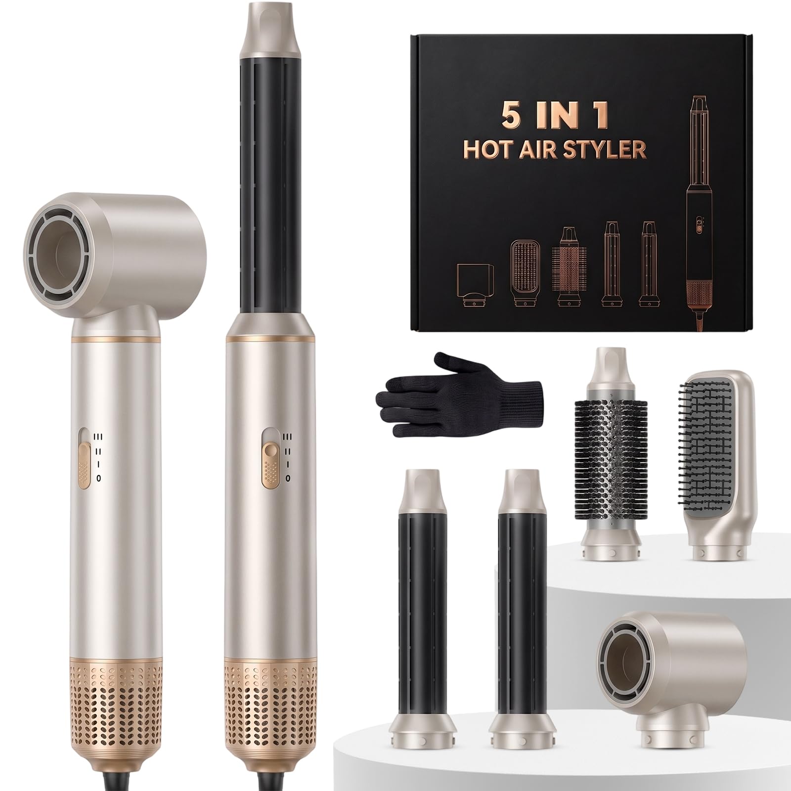 Asciugacapelli 5 in 1, Spazzola Asciugacapelli Multifunzione, Hair Styler set 1000W, Airbrush Air Styler, Spazzola Ad Aria Calda, Phon Capelli Per Asciugatura, Volume, Ricci