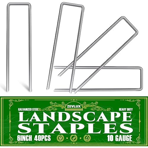 Zevlux Landscape Staples 6 Inch 40pcs Garden Staples 10 Gauge Galvanized Stakes, Heavy Duty Sod Pins for Fences, Lawns, Weed Barriers, and Landscape Fabrics, Netting (40pcs)