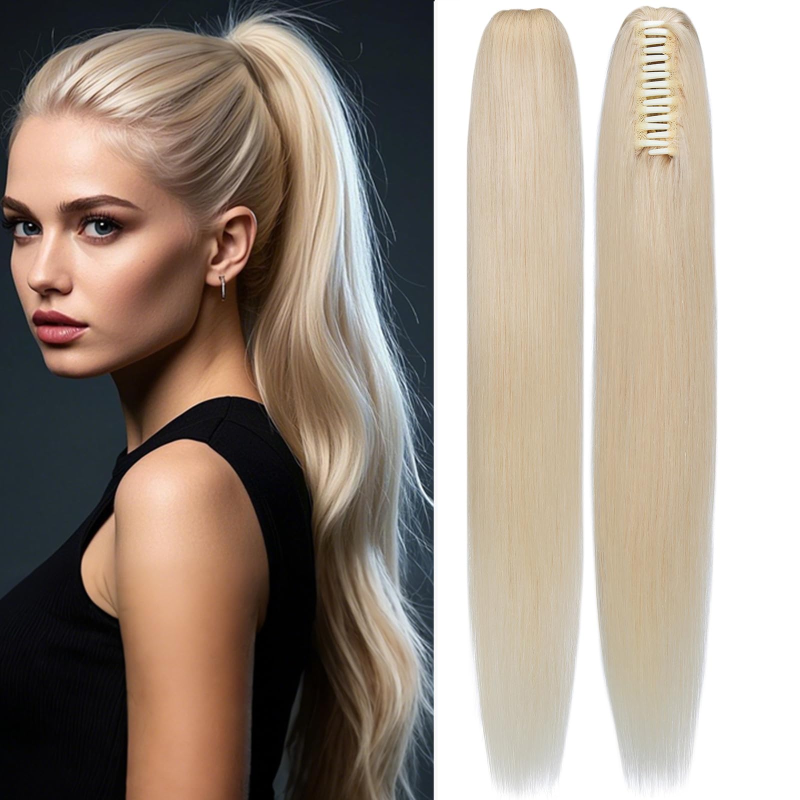 Rich Choices Claw Clip Ponytail Extension Human Hair Real Hair Ponytail Extension Balayage Platinum Blonde 20 Inch 120g One Piece Clip In Long