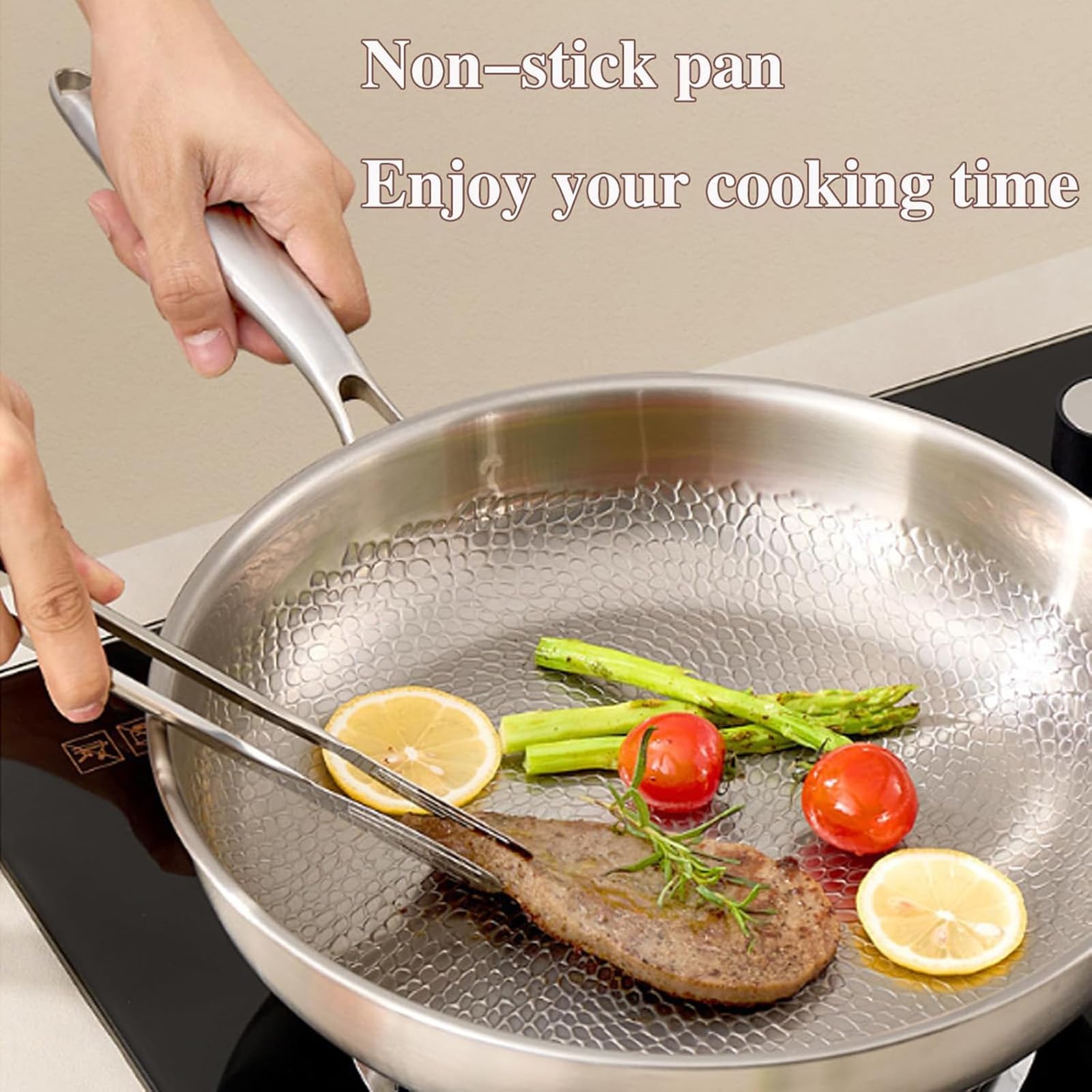 Tipanexi Titanium Pan PRO con Coperchio, Padella Antiaderente in Titanio per Cucinare, Padella Antiaderente Resistente ai Graffi, per Tutti i Piani Cottura (con Coperchio, 11,02 Pollici)