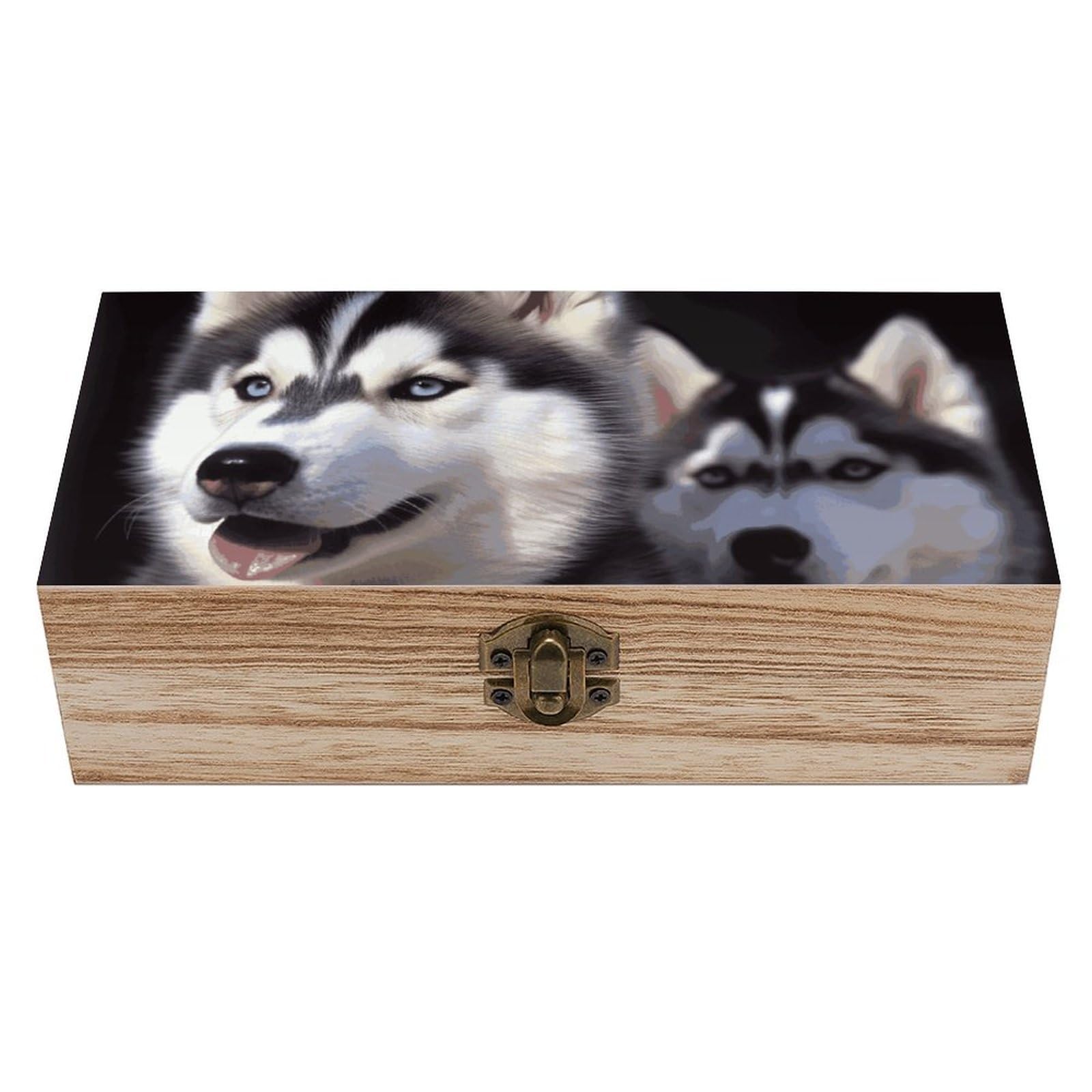 QMKFWT Wooden Jewelry Box Beautifully Keepsake Box Trinket Box Keepsake Storage Organizer Husky Dog Handmade Wooden Box for Storing Jewelry, Coins, Tartot Cards, Small Treasures