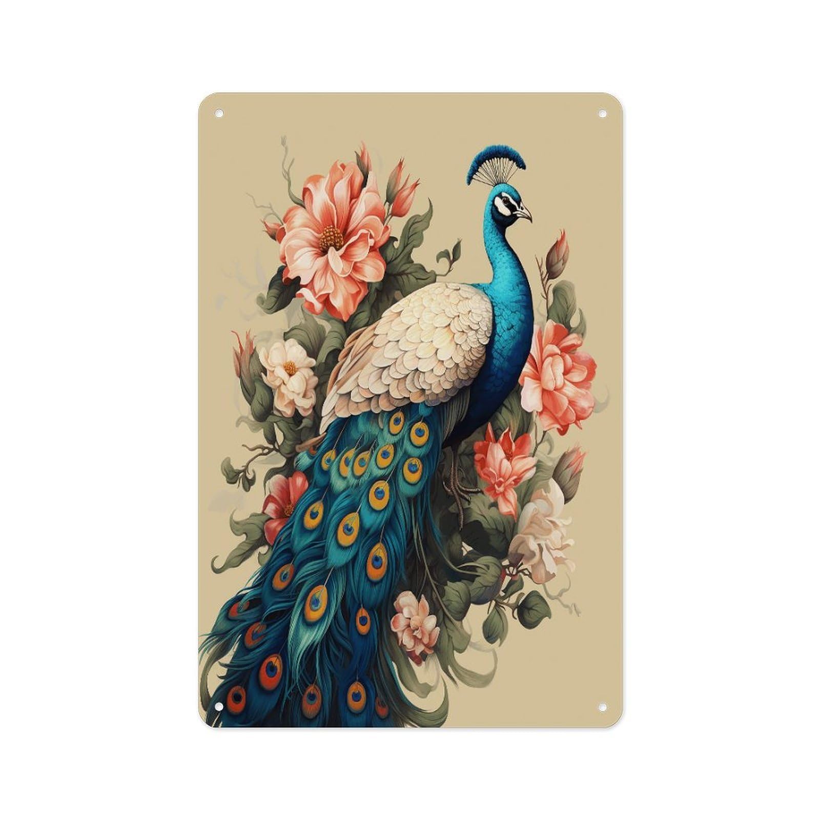 Fekiloot Style Peacock And Flowers Wall Decor Metal Signs Tin Signs Poster