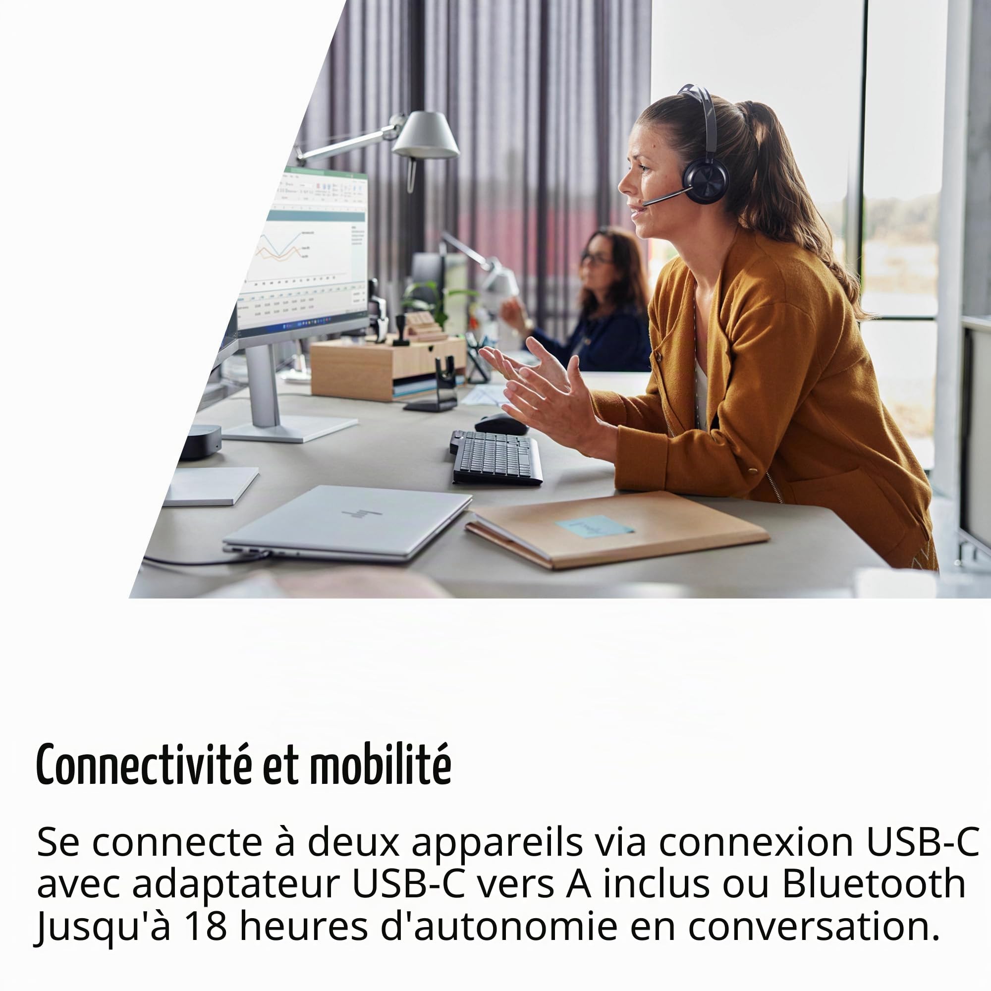 Poly Voyager Focus 2 USB-C-C Headset USB-C/A Adapter Charging Stand Customer Special 1- Active Noise Canceling (ANC) - Connect PC/Mac/Mobile Via Bluetooth - Black