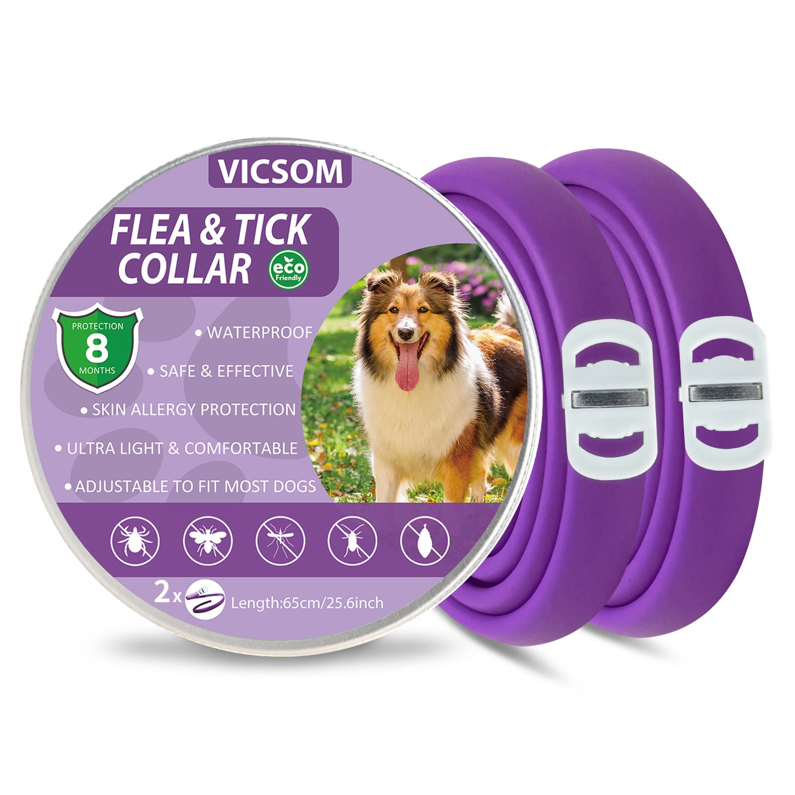 Collares Antiparasitario para Perros, Collar Antipulgas Perros, Collar de Pulgas y Garrapatas para Perro Impermeable Regulable, Válido 8 Meses para Perros de Todos los Tamaños Verde 2Pcs