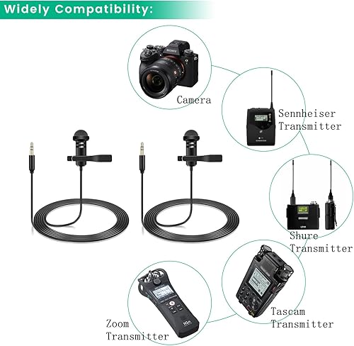 Miniatura 5 de Paquete de 2 micrófonos Lavalier compatibles con DJI Mic 2 y Rode Wireless ProWireless GO 2  II transmisores - Omnidireccional Lav Lapel Wearable