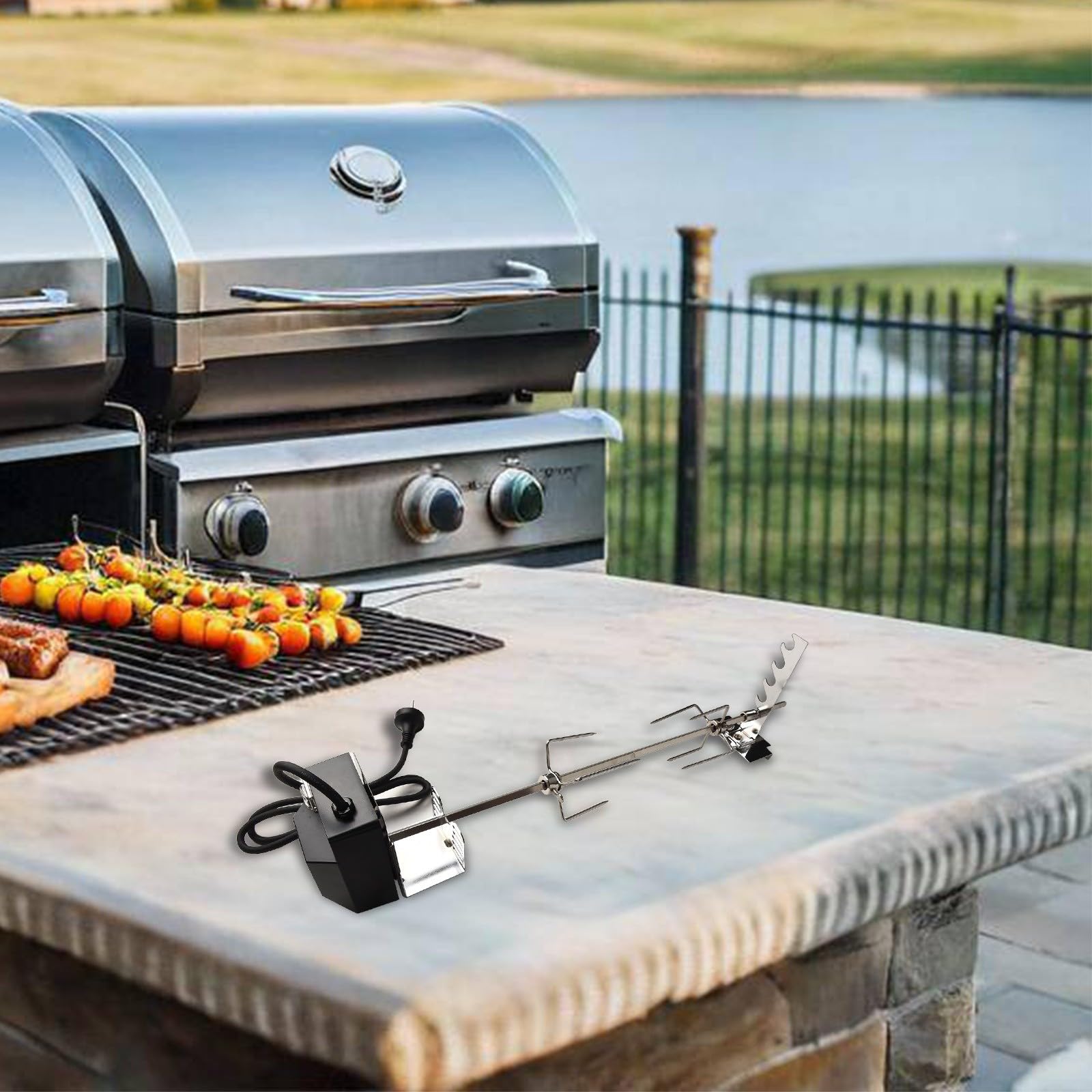 Kit girarrosto motorizzato in acciaio inossidabile 304 con asta regolabile e motore da 4-5 giri/min, adatto per carne fino a 180 kg, per barbecue all'aperto e cucina in giardino (AU)