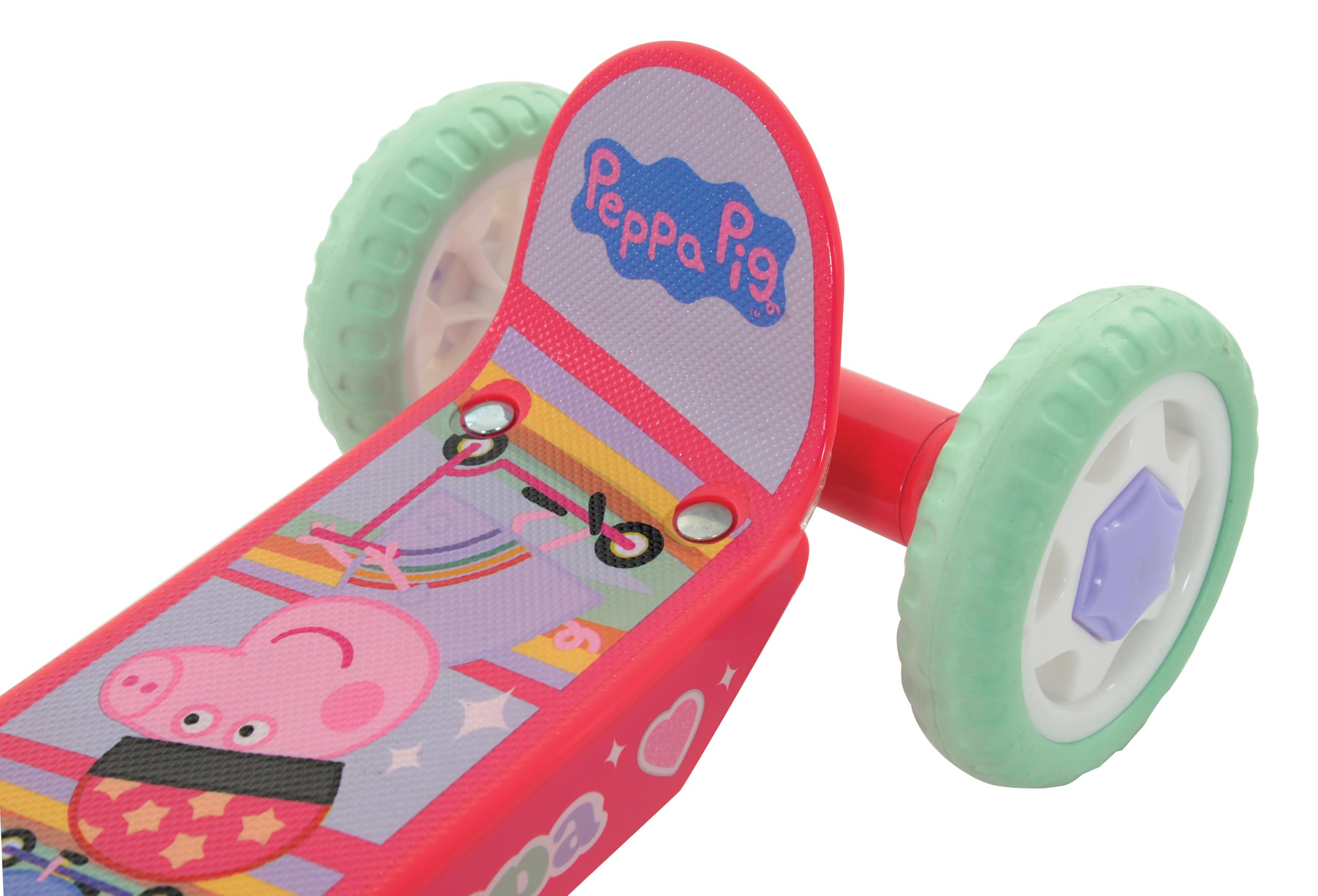 Peppa Pig Patinete 3 Ruedas +20 kg +2 años, 58x36x65-70 cm, Escudo Delante, Juegos para niños, Motricidad, Diseño Colorido Pepa y George, Patinete Infantil, Fácil de Montar (77757)