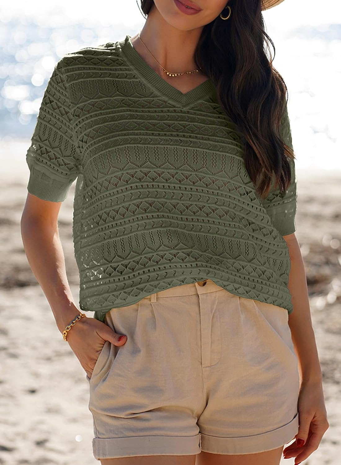 Dokotoo Women's Casual Short Sleeve Loose Tunic Tops Lightweight Knit Spring Summer Pullover Sweater Blouses - Image 5