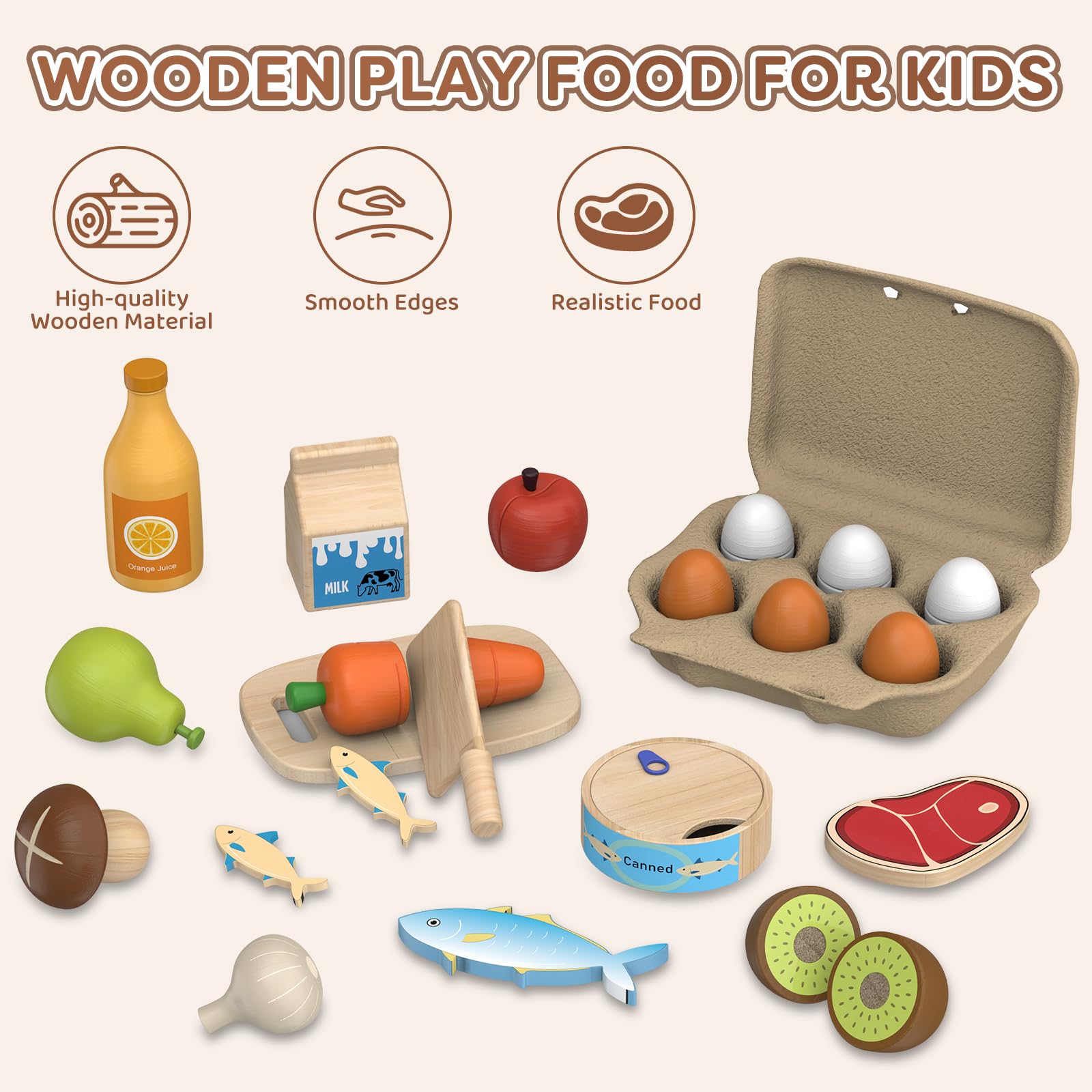 Kinderküche Zubehör Holz, Spielküche Zubehör Obst Gemüse Schneide Spielzeug | Lebensmittel Holzspielzeug mit Tasche, Rollenspiel Lernspielzeug Jungen Mädchen ab 3 Jahre
