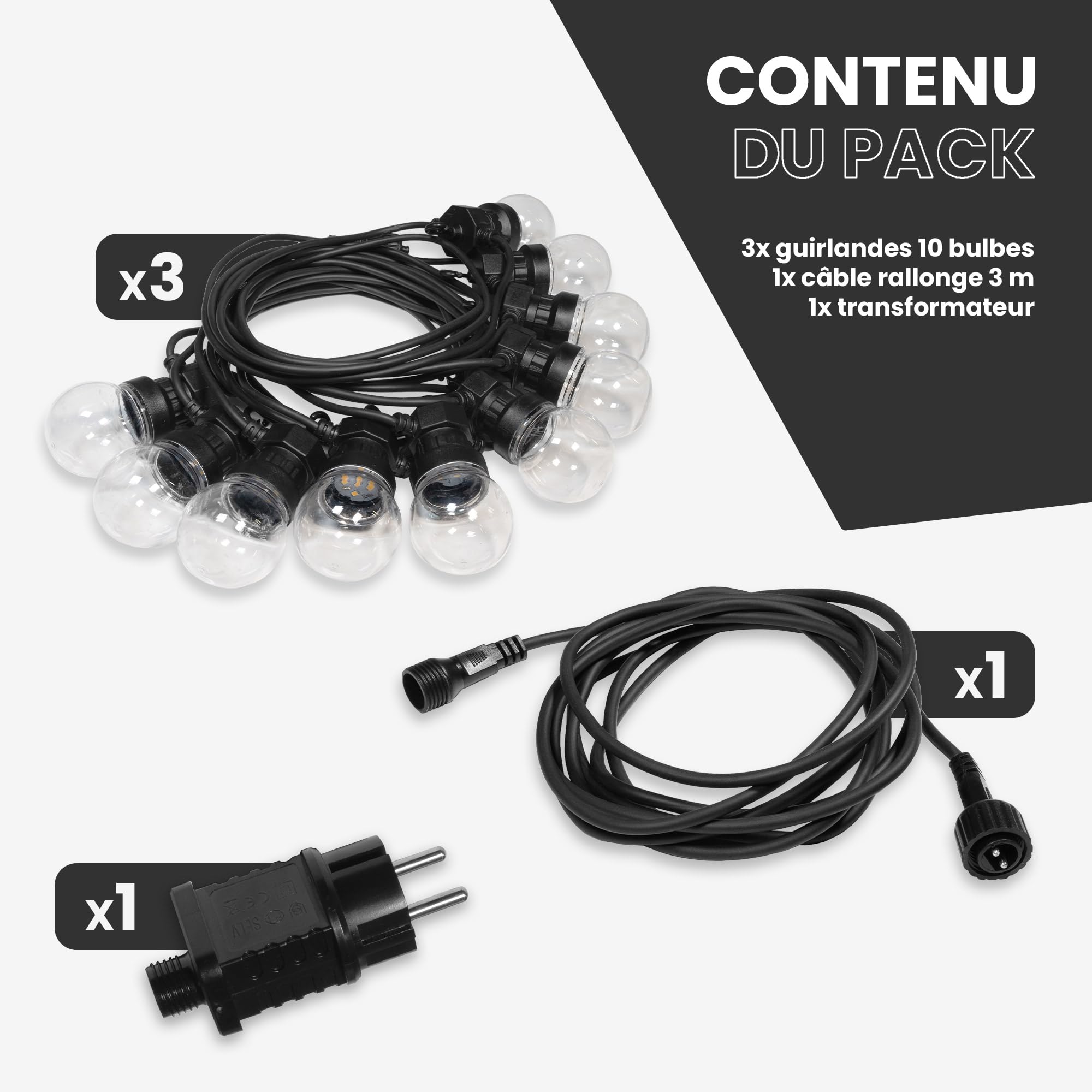 SKYLANTERN® Guirnalda Luces Exterior 30M – 30 Bombillas LED Blanco Cálido 2700K – IP44 Impermeable – Guirnalda Luminosa para Jardín Terraza Bodas Decoración