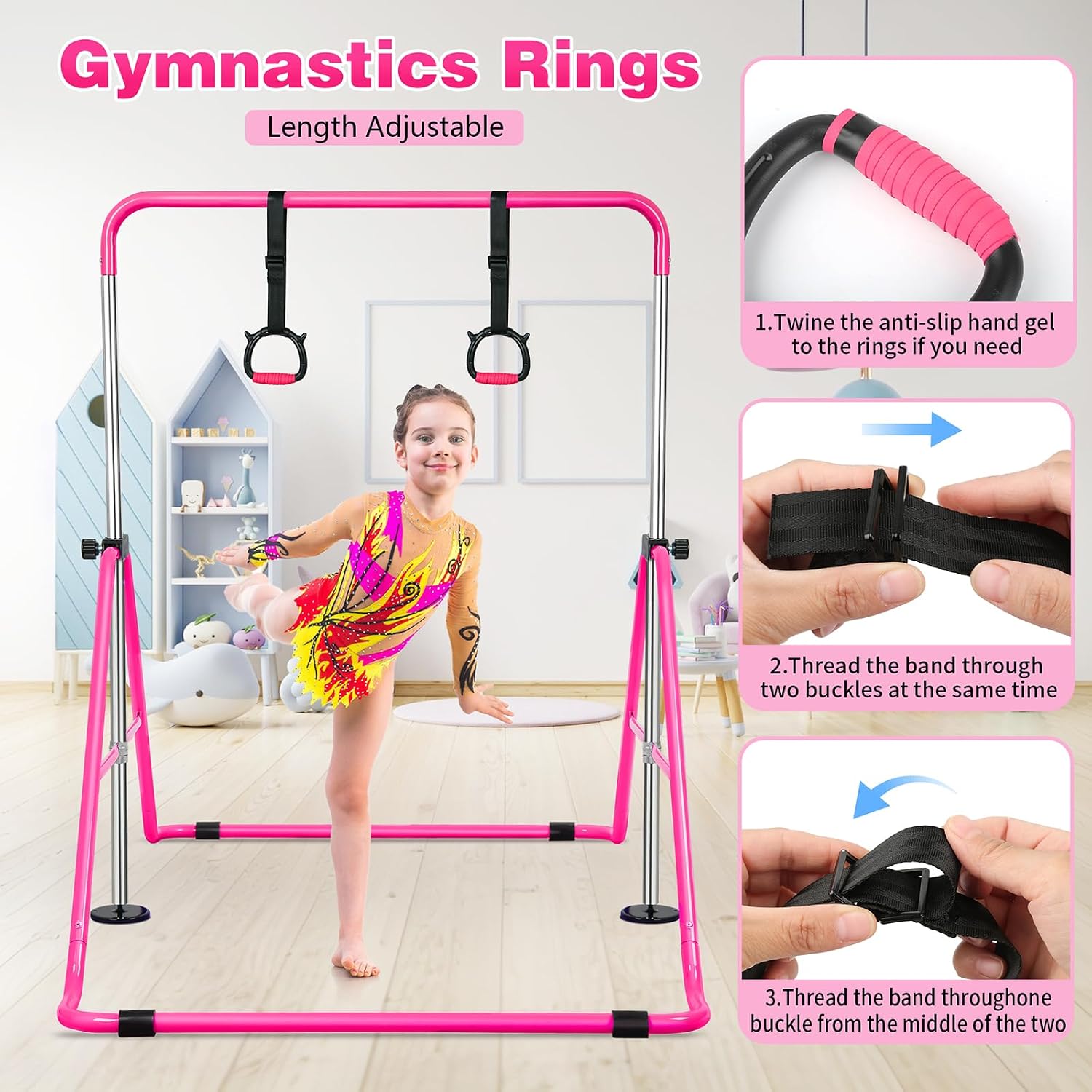 Gymnastics Bar for Kids, Folding Gymnastic Horizontal Bars with Adjustable Height, Expandable Junior Training Bar for Home