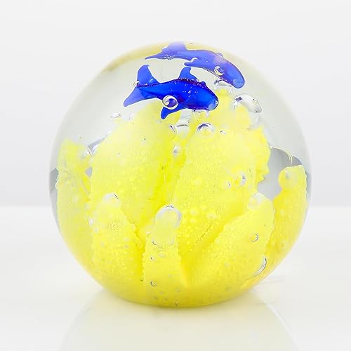 Qianwei Figuras de vidrio soplado a mano, bola de cristal de pisapapeles, decoración del mar para el hogar, decoración de acuario, decoración de