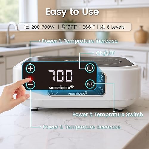 Miniatura 2 de Mini estufa de inducción de 700 W, 120 V portátil de inducción individual - Placa eléctrica compacta para cocinas pequeñas, viajes, caravana,