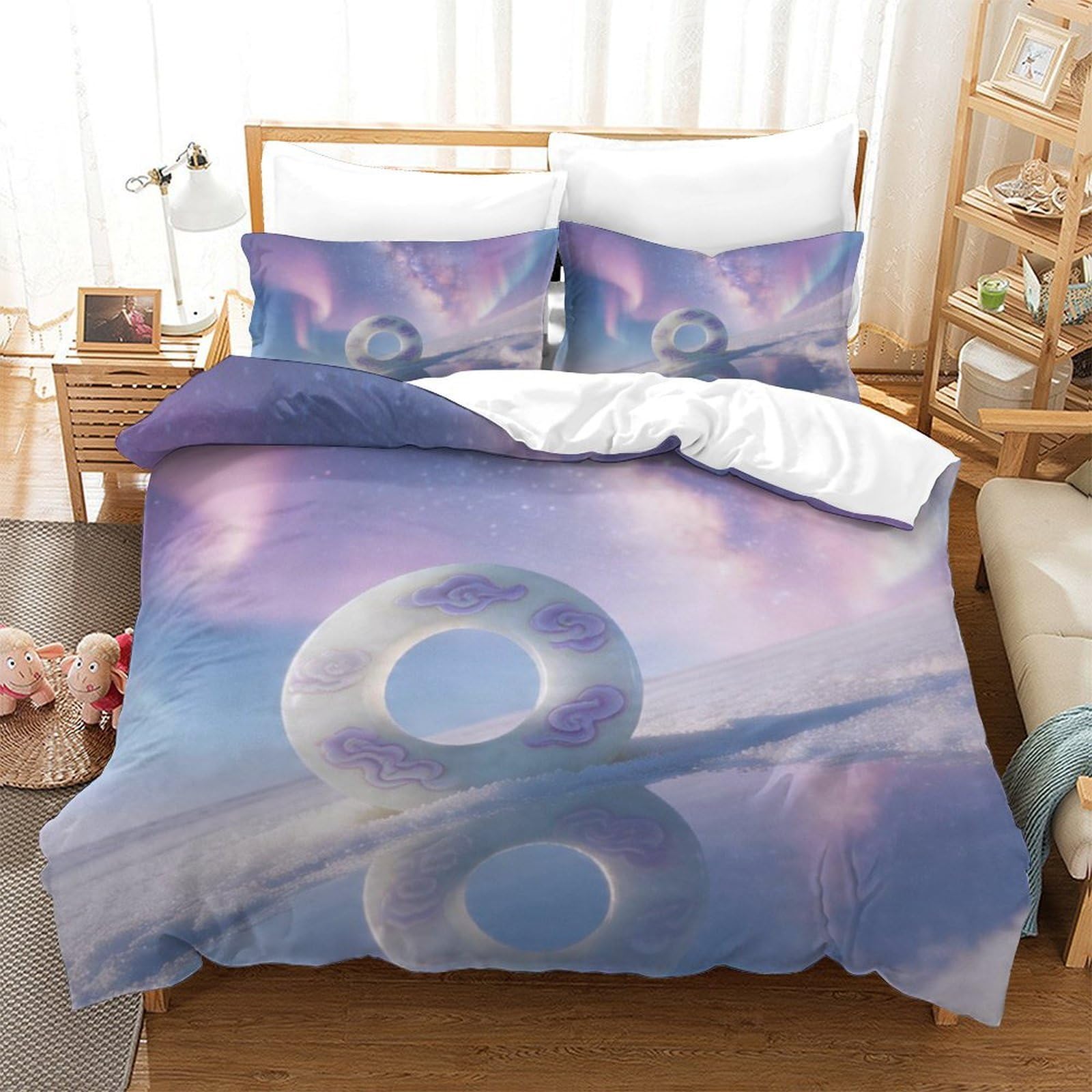 Housse de Couette Cosmos 3D féerique en microfibre pour lit simple 135x200cm avec taie d'oreiller