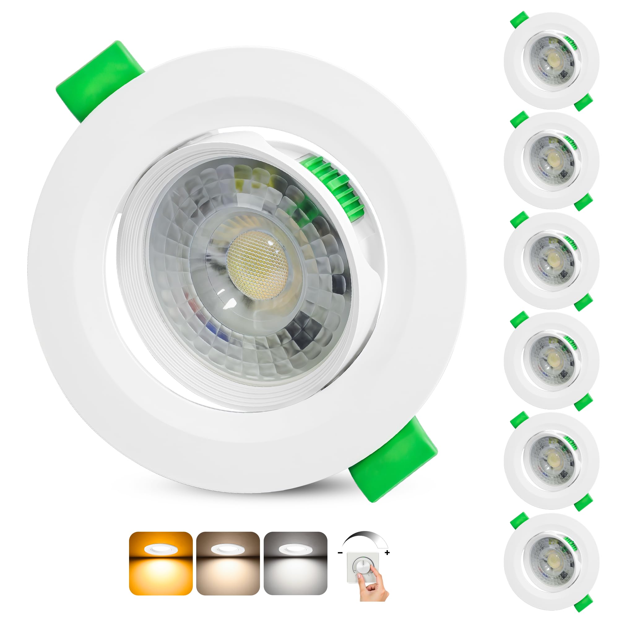 Faretti LED da Incasso per Cartongesso Dimmerabili 230V, 5W 500LM Faretto Incasso Orientabili Regolabile 3CCT, IP44 Faretti LED Soffitto Ultrasottili per Bagno, Foro Ø68-80mm, Set di 6 Bianco